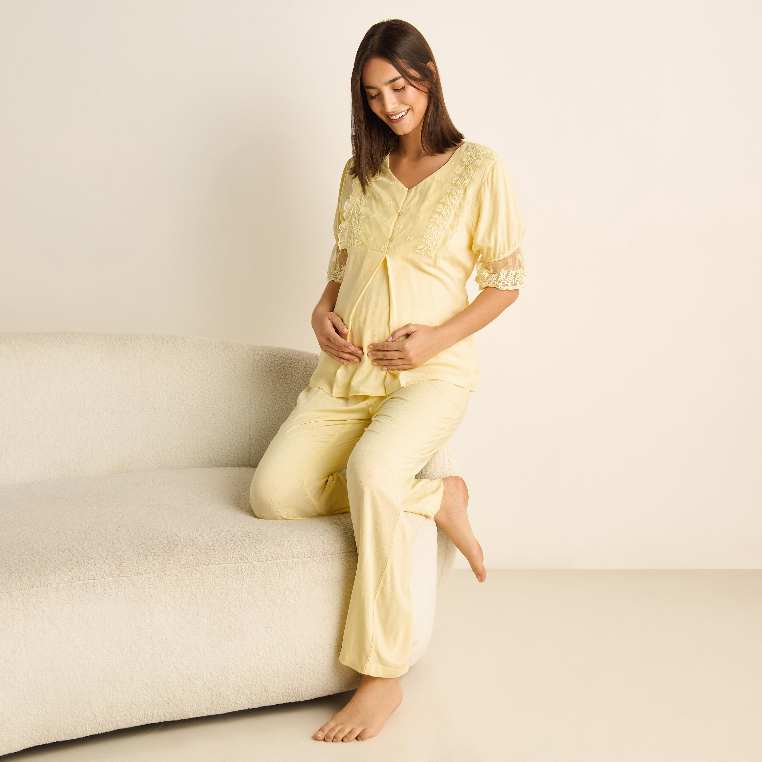 Lace Textured Maternity Top and Pyjama Set-women-clothing-maternity-nightwear-image-15