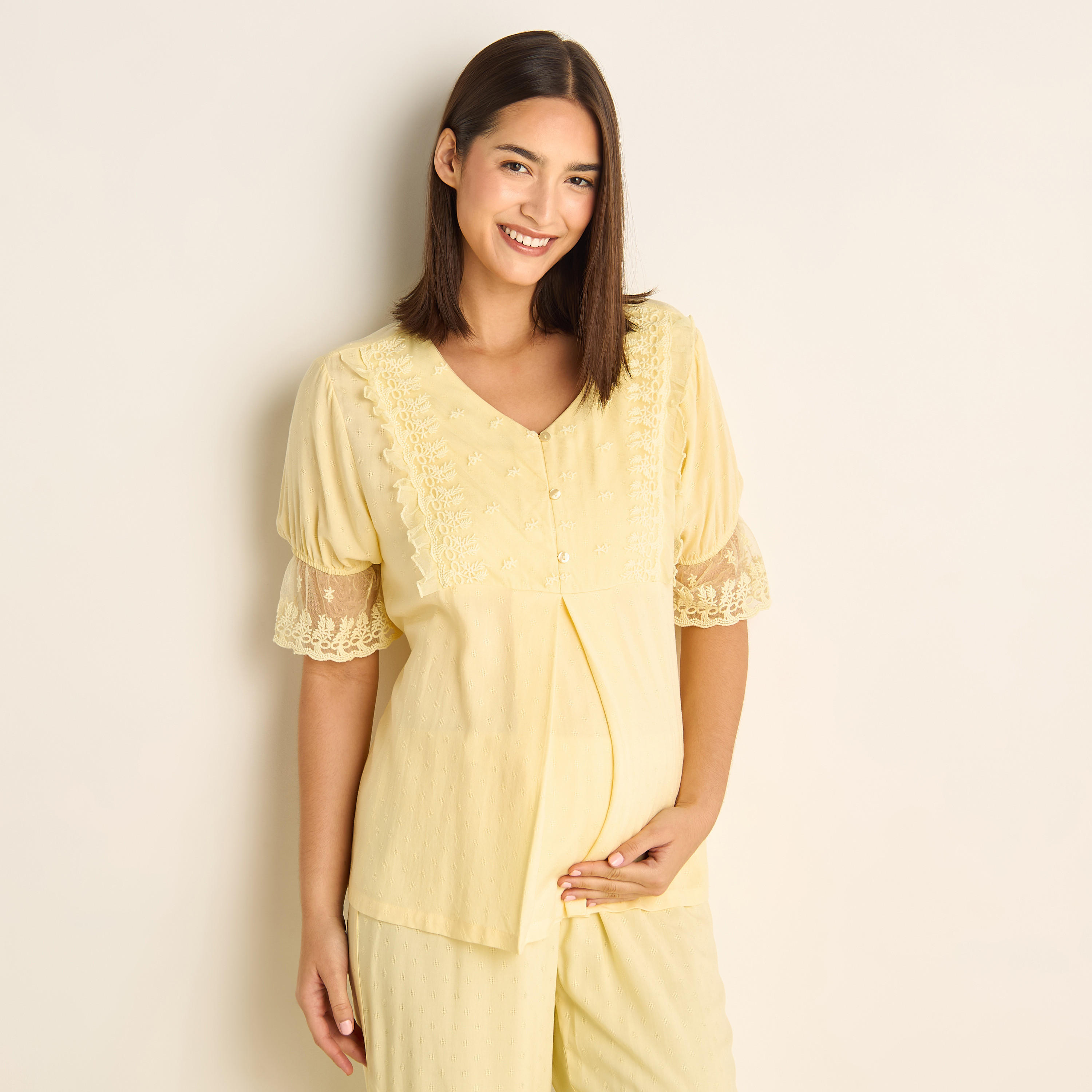 Lace Textured Maternity Top and Pyjama Set-women-clothing-maternity-nightwear-image-16