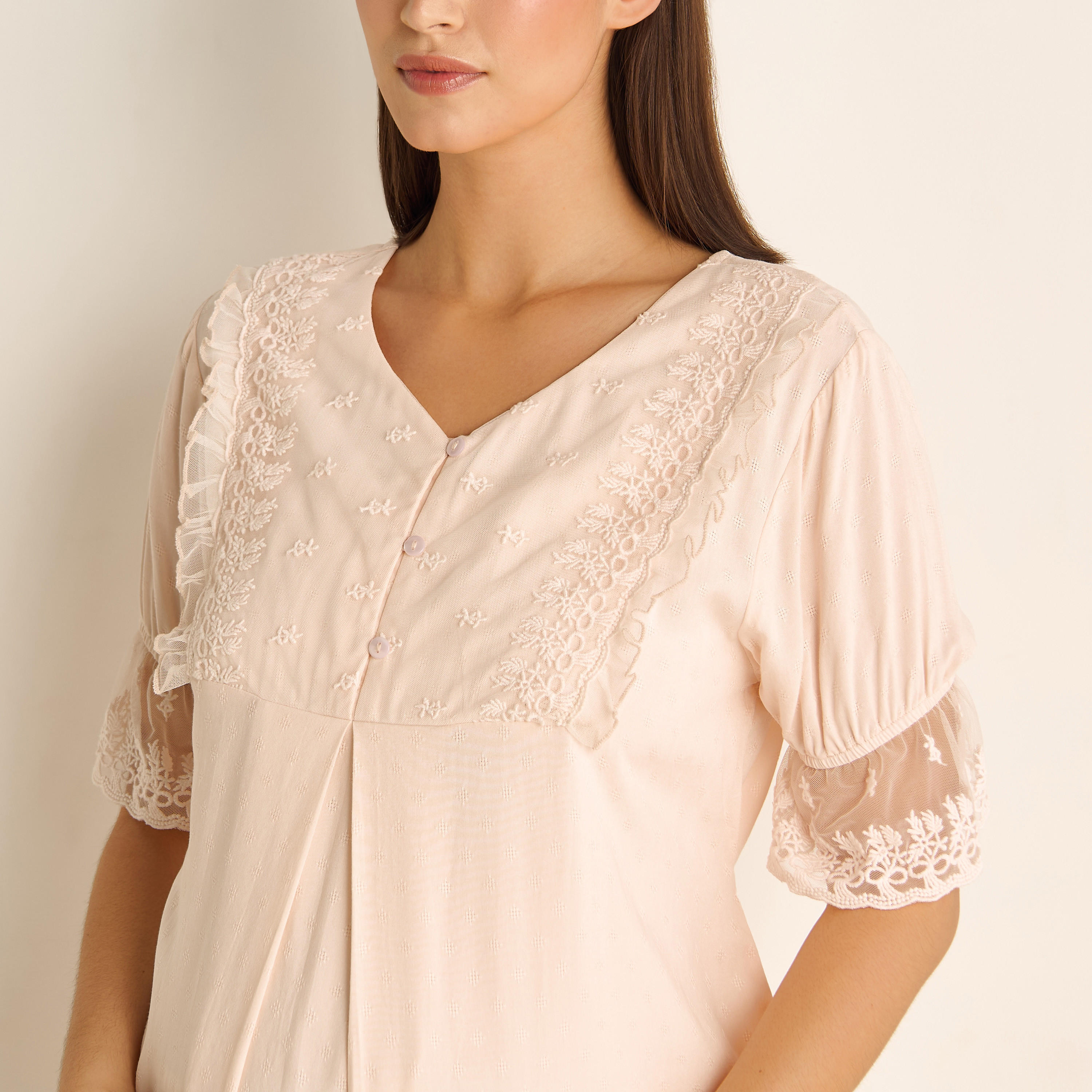 Lace Textured Maternity Top and Pyjama Set-women-clothing-maternity-nightwear-image-26
