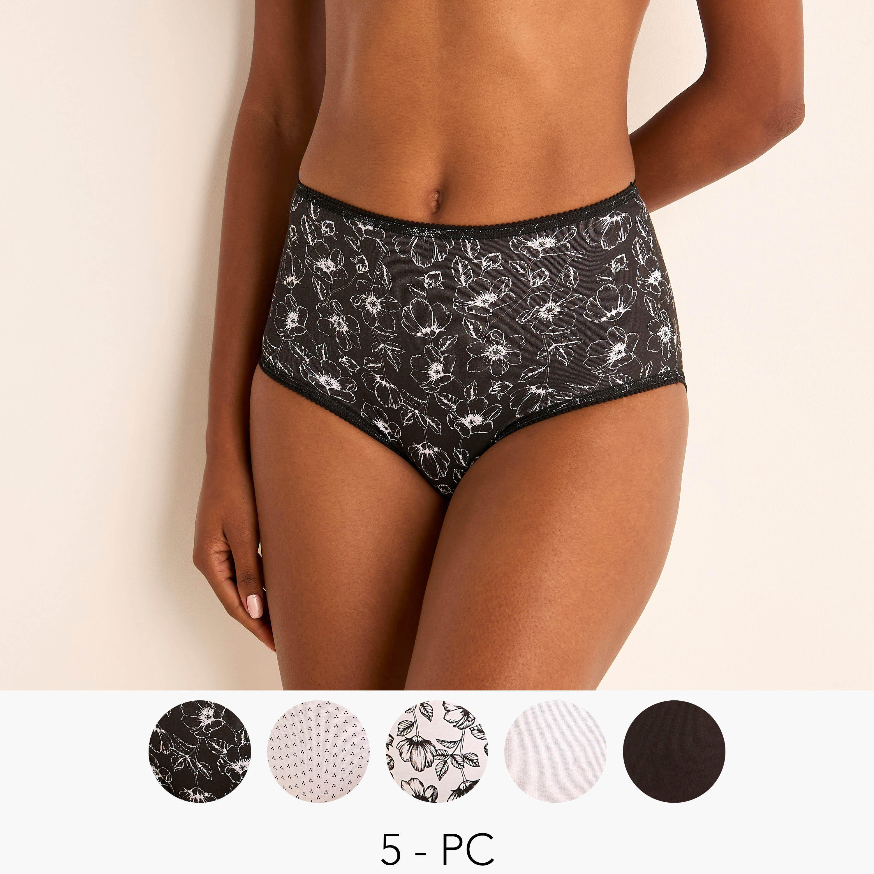 سراويل داخلية متنوعة بخصر مطّاطي - طقم 5 قطع-women-clothing-lingerie-panties-image-1