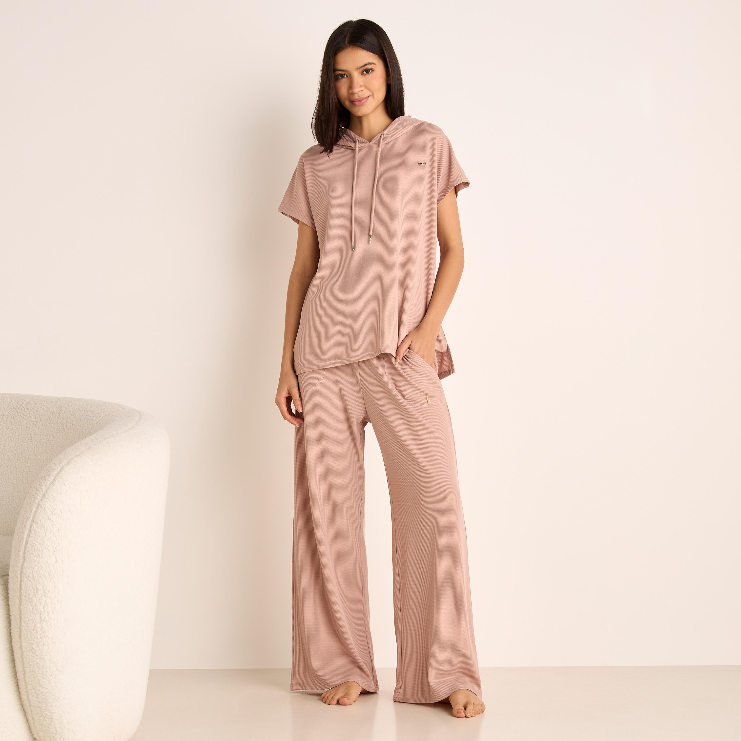 Ribbed Hooded T-shirt and Pyjama Set-women-clothing-nightwear-pyjamas-longsets-image-1