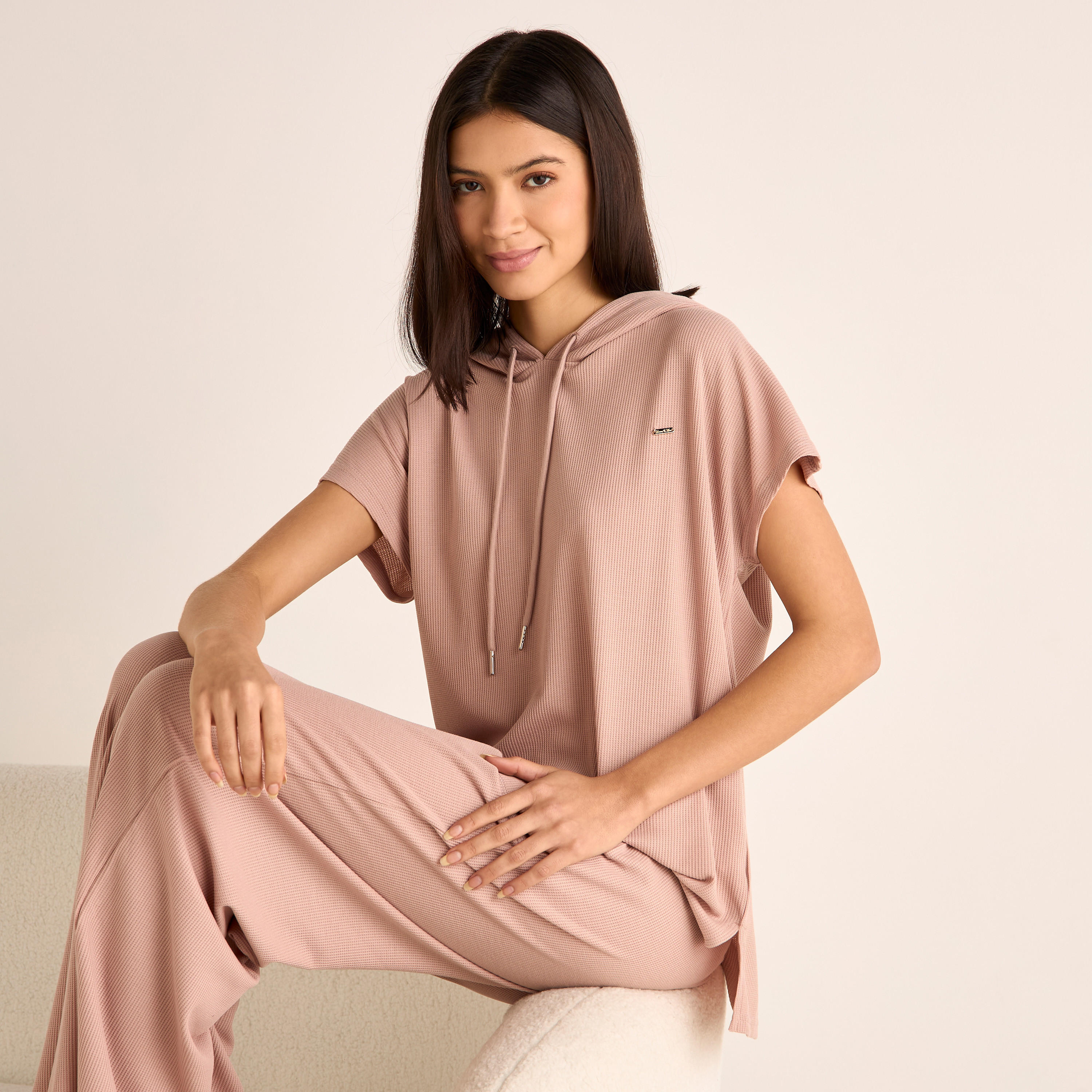 Ribbed Hooded T-shirt and Pyjama Set-women-clothing-nightwear-pyjamas-longsets-image-2