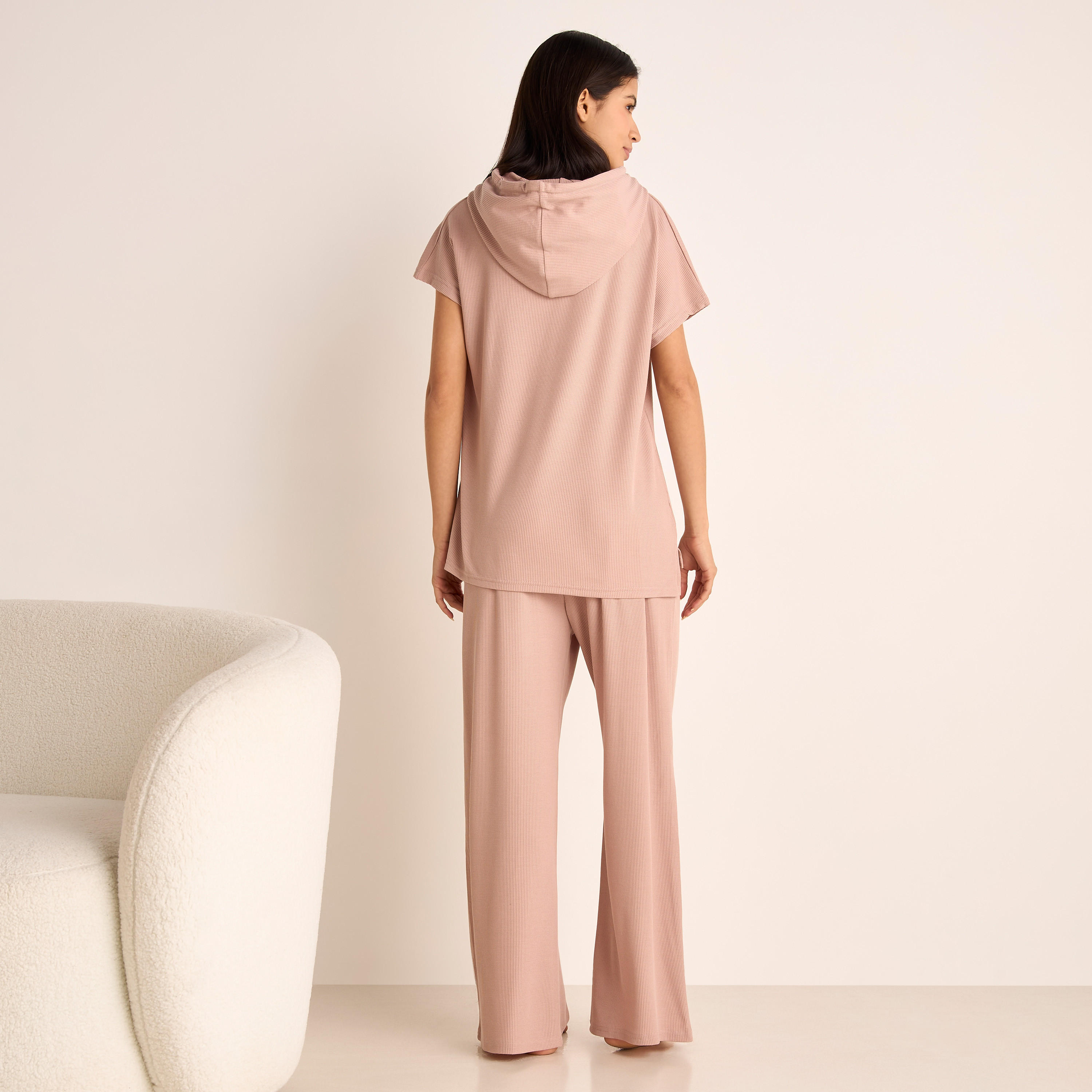 Ribbed Hooded T-shirt and Pyjama Set-women-clothing-nightwear-pyjamas-longsets-image-3