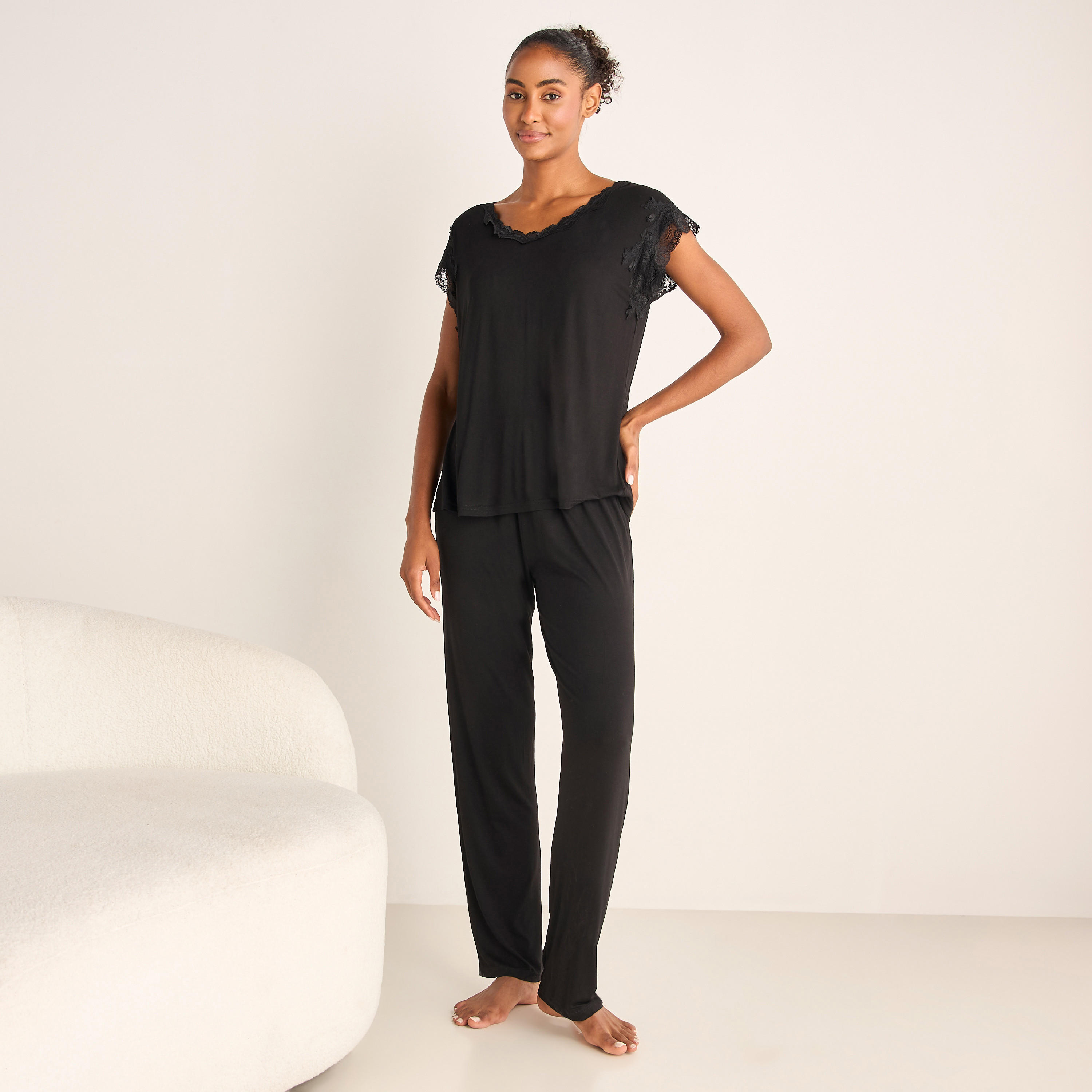 Lace Trim T-shirt and Elasticated Pyjama Set-women-clothing-nightwear-pyjamas-longsets-image-3