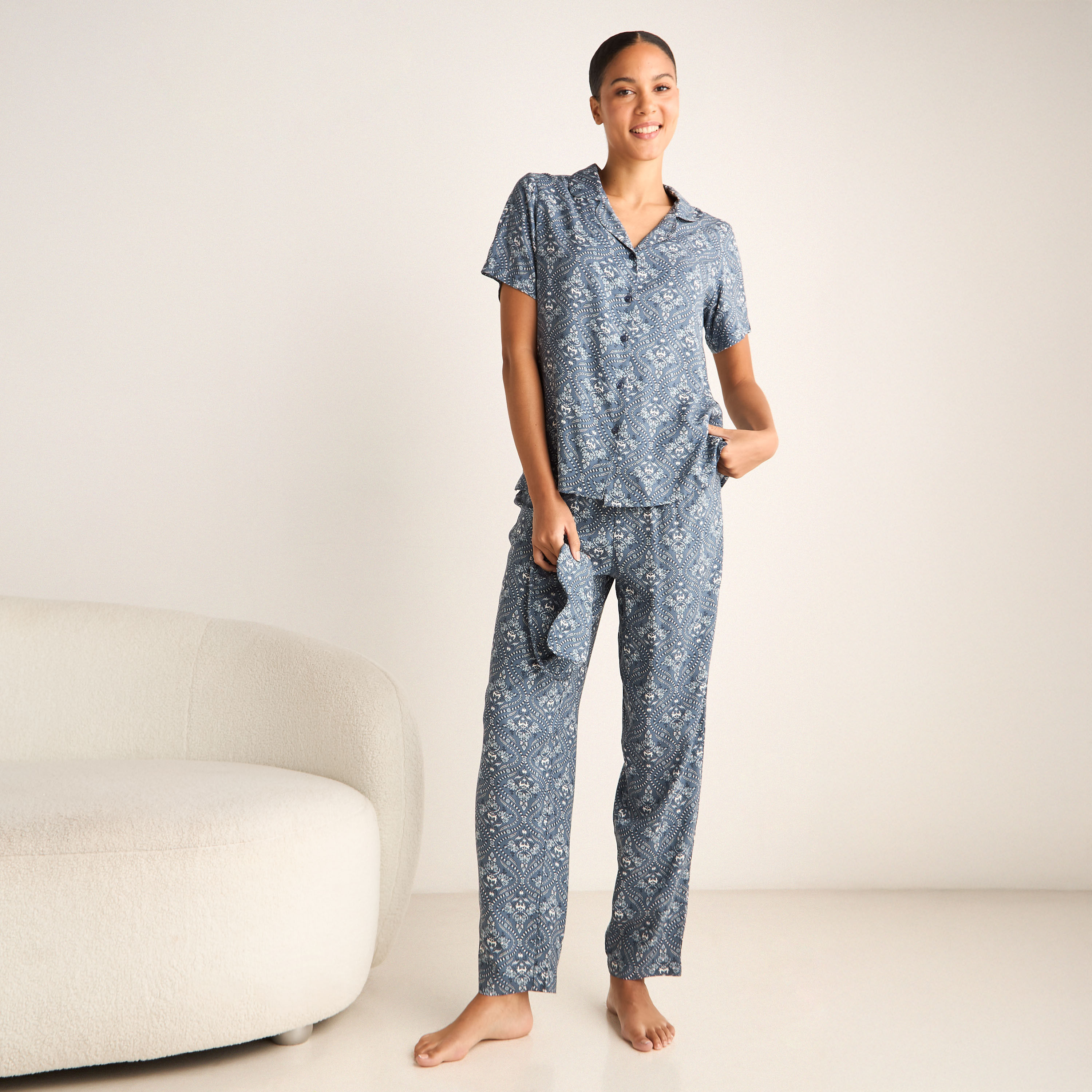 Floral Print Short Sleeves Viscose Shirt and Pyjama Set-women-clothing-nightwear-pyjamas-longsets-image-6