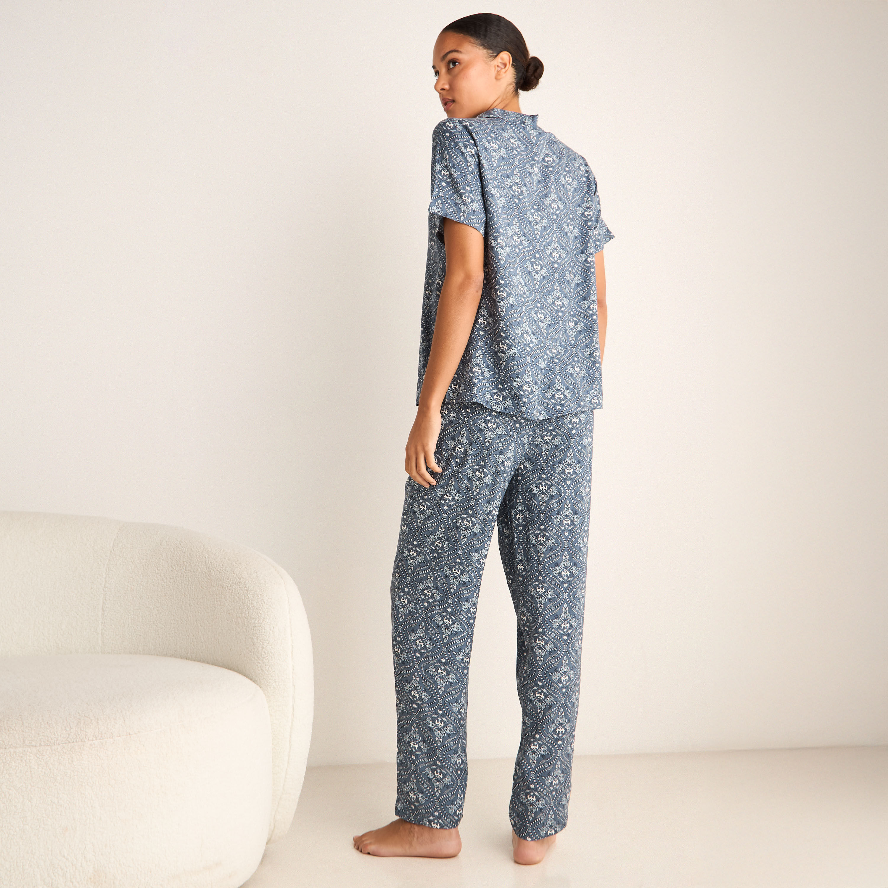 Floral Print Short Sleeves Viscose Shirt and Pyjama Set-women-clothing-nightwear-pyjamas-longsets-image-9