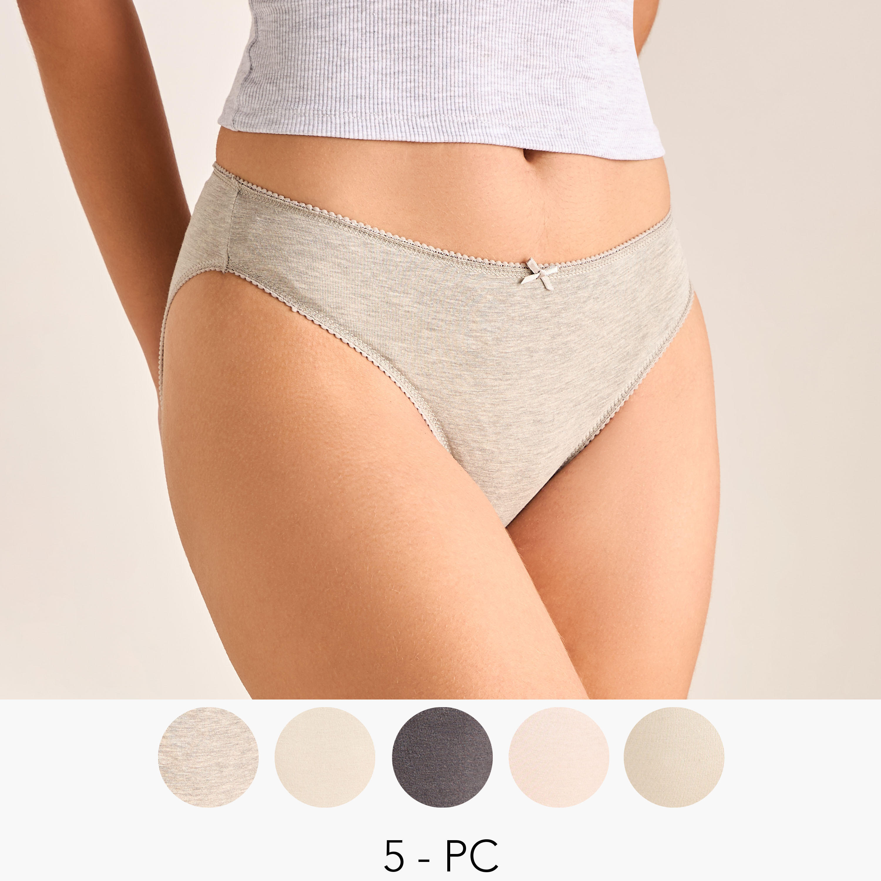 Set of 5 - Bow Detail Briefs with Elasticated Waistband-women-clothing-lingerie-panties-image-1