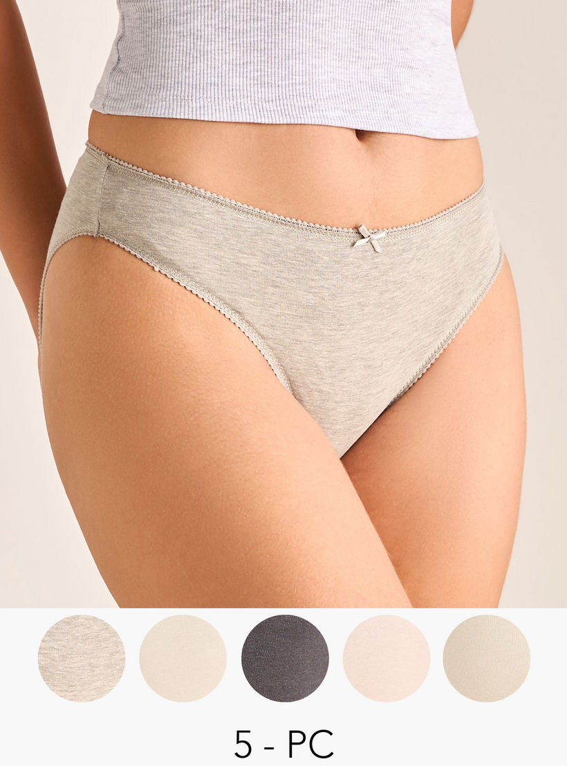 Set of 5 - Bow Detail Briefs with Elasticated Waistband-women-clothing-lingerie-panties-image-1
