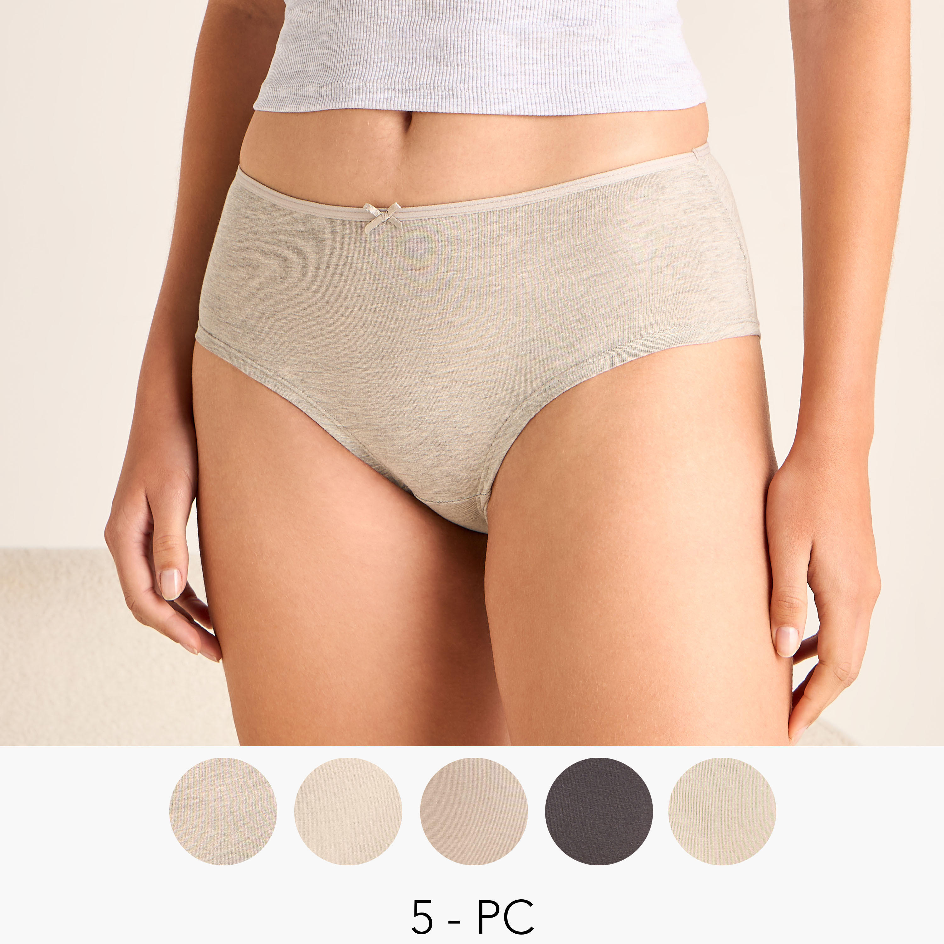 طقم سراويل داخلية بخصر مطاطي وتفاصيل فيونكة عدد 5-women-clothing-lingerie-panties-image-1