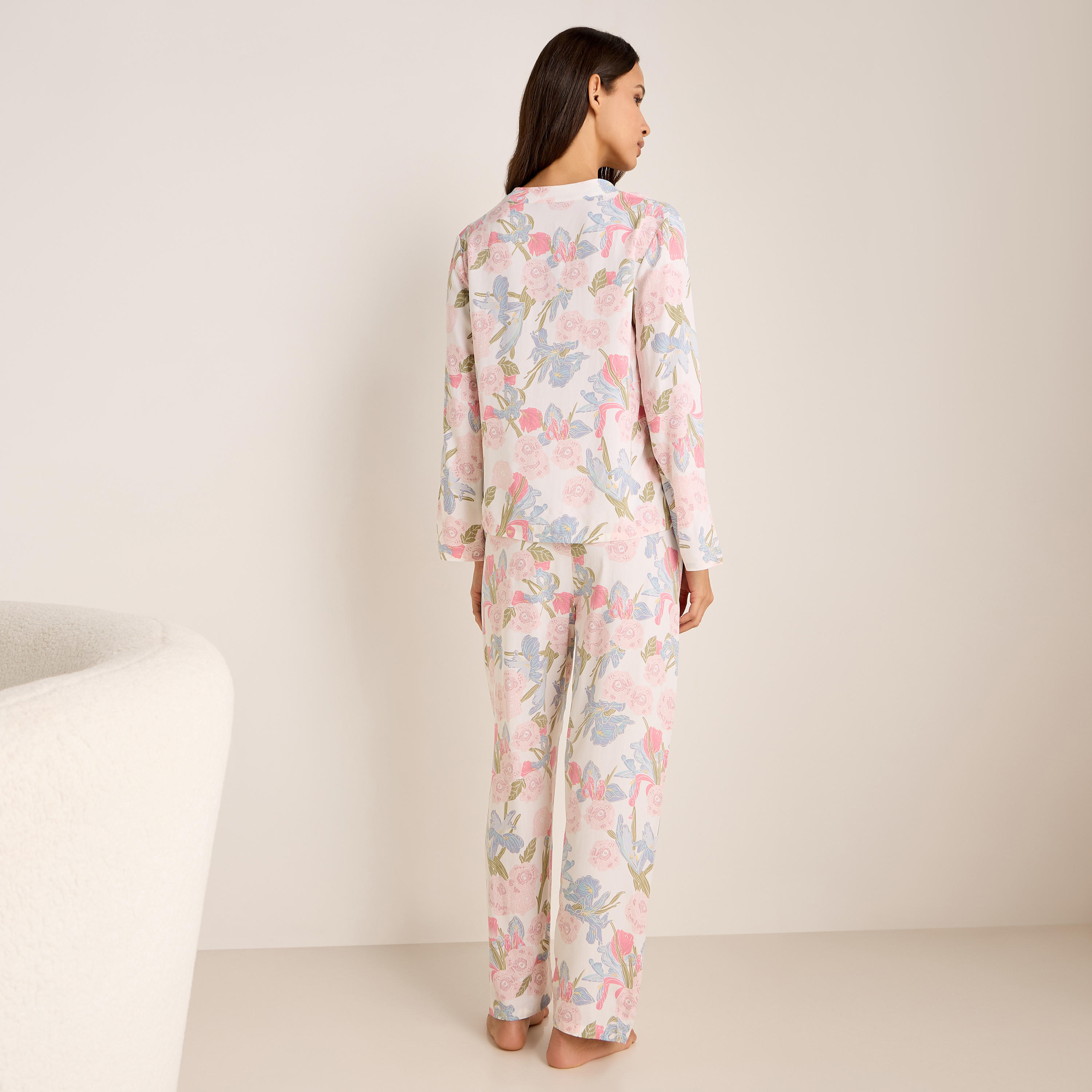 طقم بنطلون بيجاما وبلوزة بأكمام طويلة وطبعات أزهار-women-clothing-nightwear-pyjamas-longsets-image-4