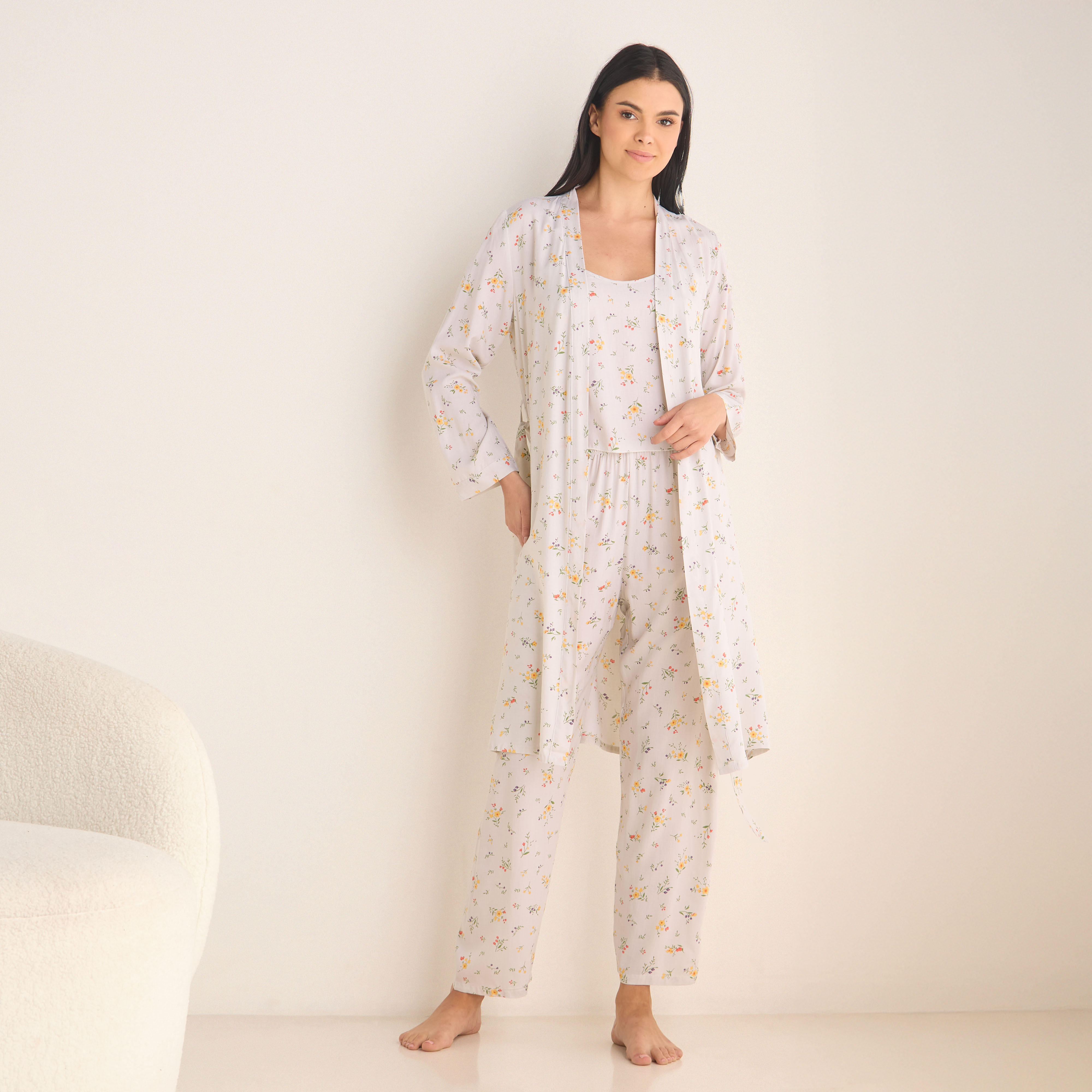 Floral Print Night Robe with Camisole and Pyjama Set-women-clothing-nightwear-pyjamas-longsets-image-1