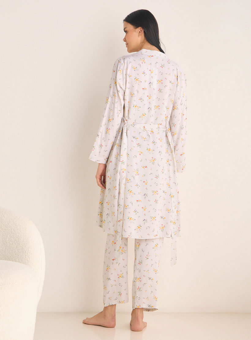 Floral Print Night Robe with Camisole and Pyjama Set-women-clothing-nightwear-pyjamas-longsets-image-2