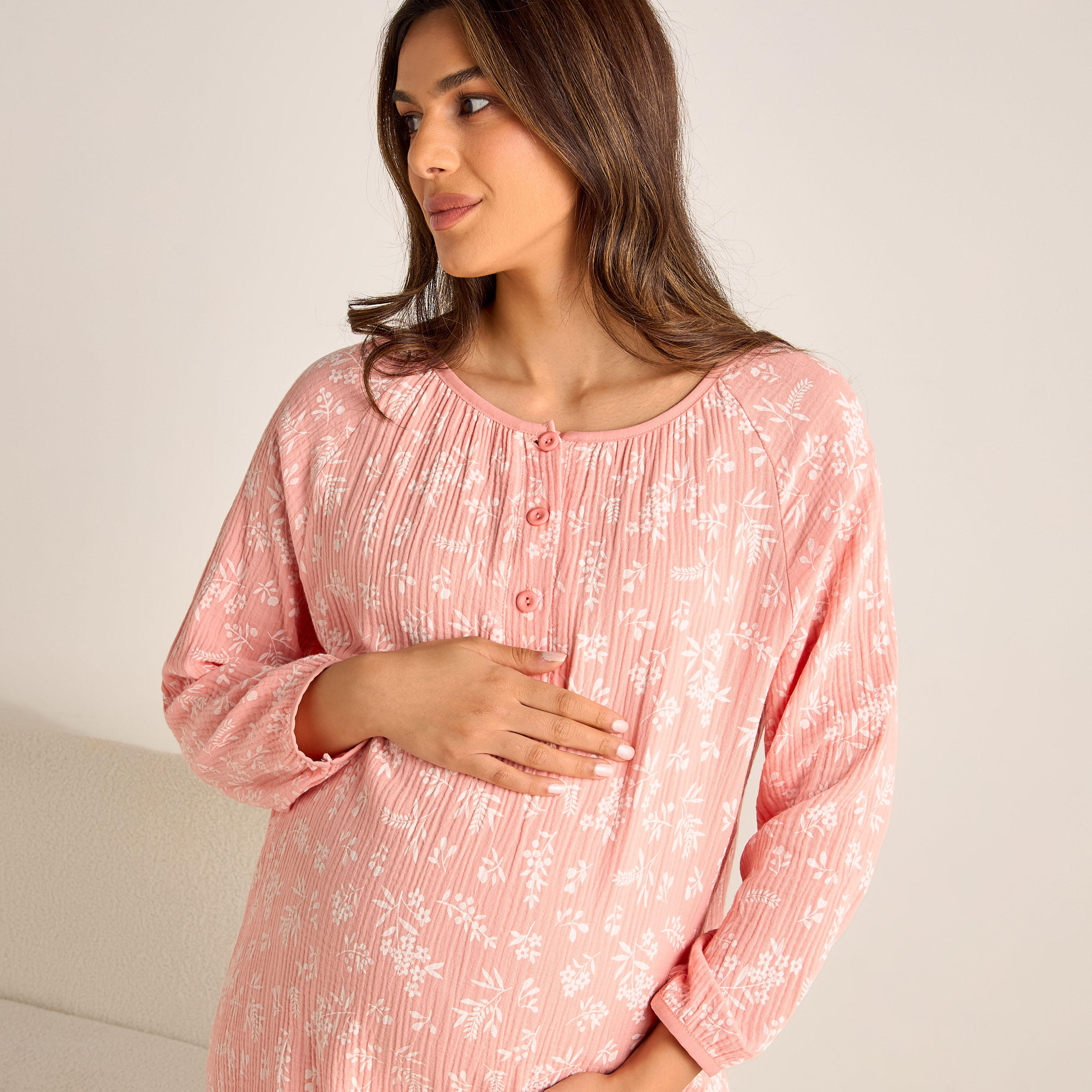 فستان نوم قطن للحوامل بأكمام طويلة وطبعات-women-clothing-nightwear-nighties-image-4