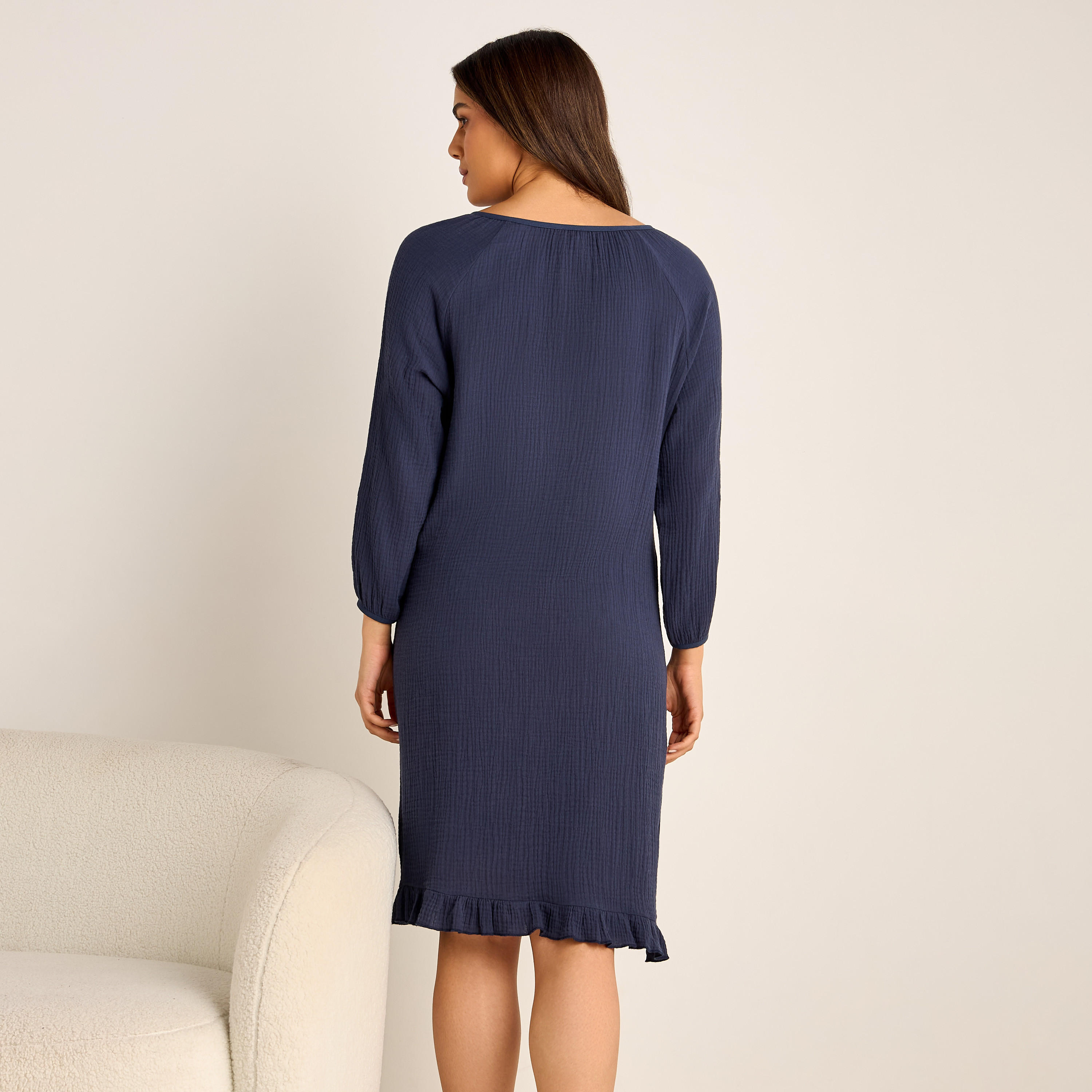 فستان نوم قطن للحوامل بارز الملمس بأكمام طويلة-women-clothing-nightwear-nighties-image-3