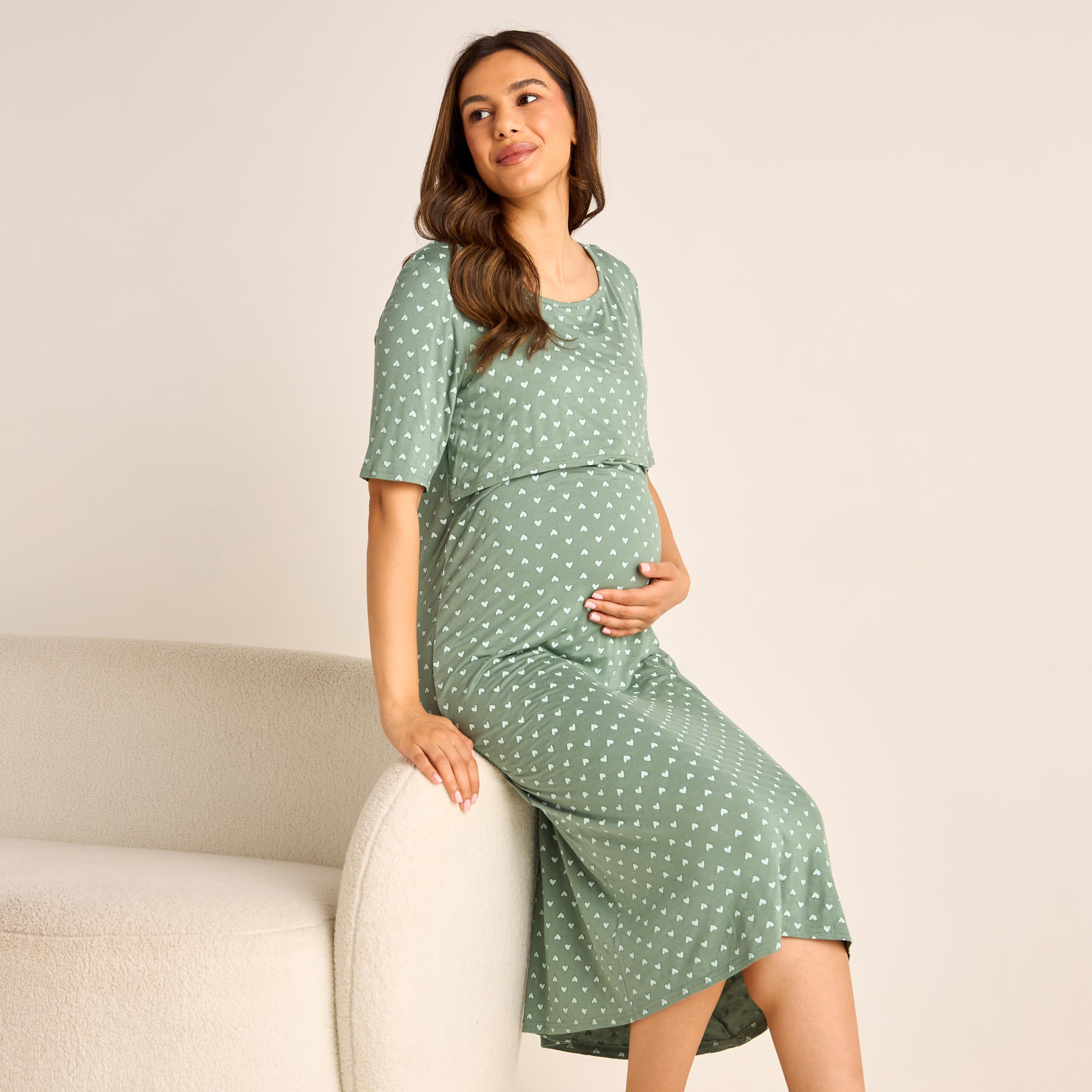 قميص نوم للحوامل بياقة مستديرة وأكمام قصيرة وطبعات-women-clothing-maternity-nightwear-image-1