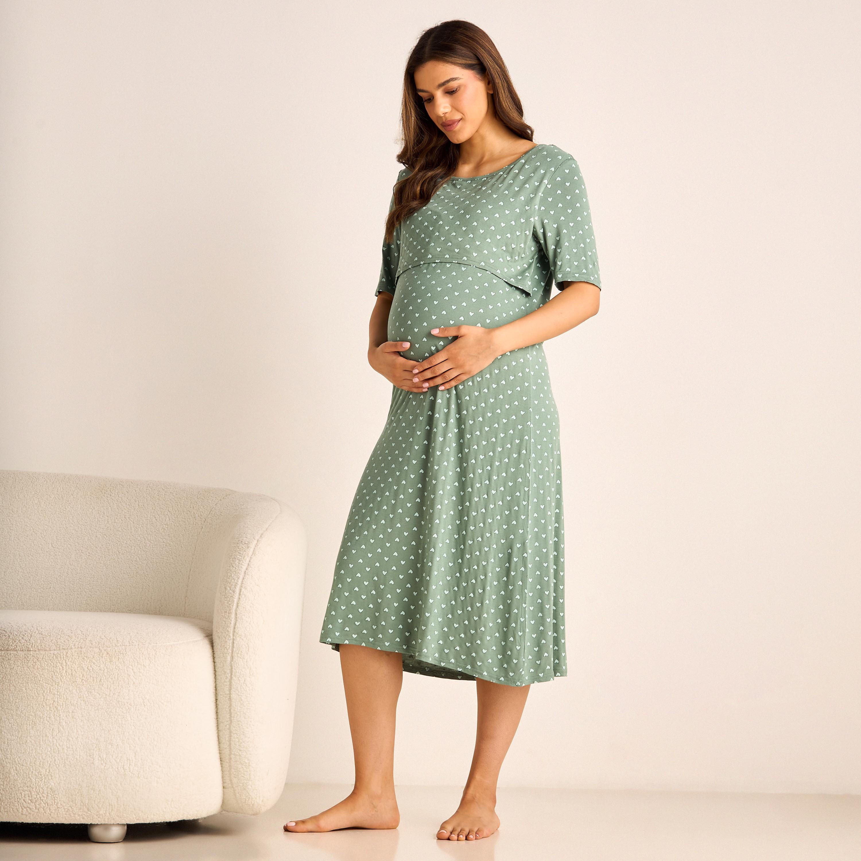 قميص نوم للحوامل بياقة مستديرة وأكمام قصيرة وطبعات-women-clothing-maternity-nightwear-image-2