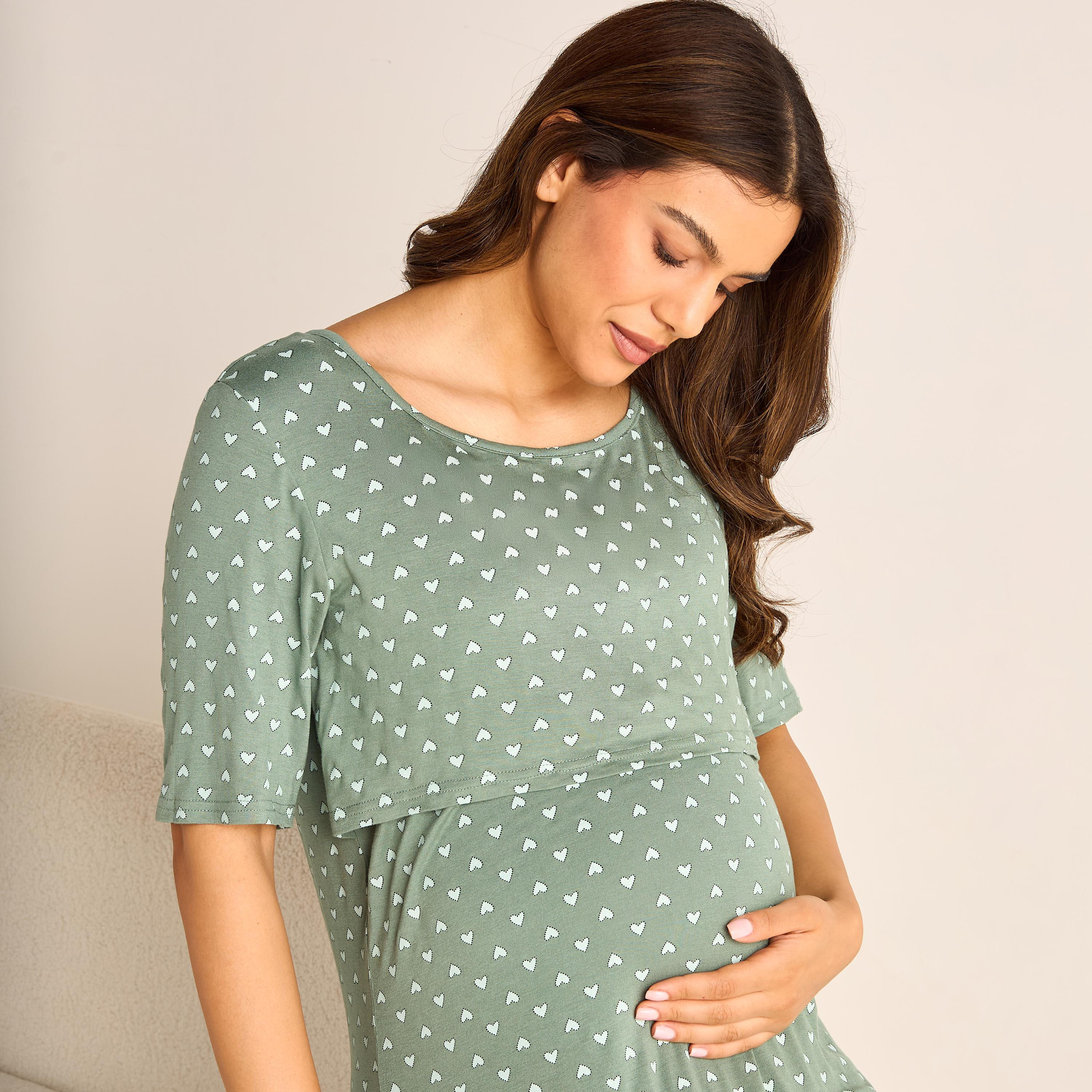قميص نوم للحوامل بياقة مستديرة وأكمام قصيرة وطبعات-women-clothing-maternity-nightwear-image-4