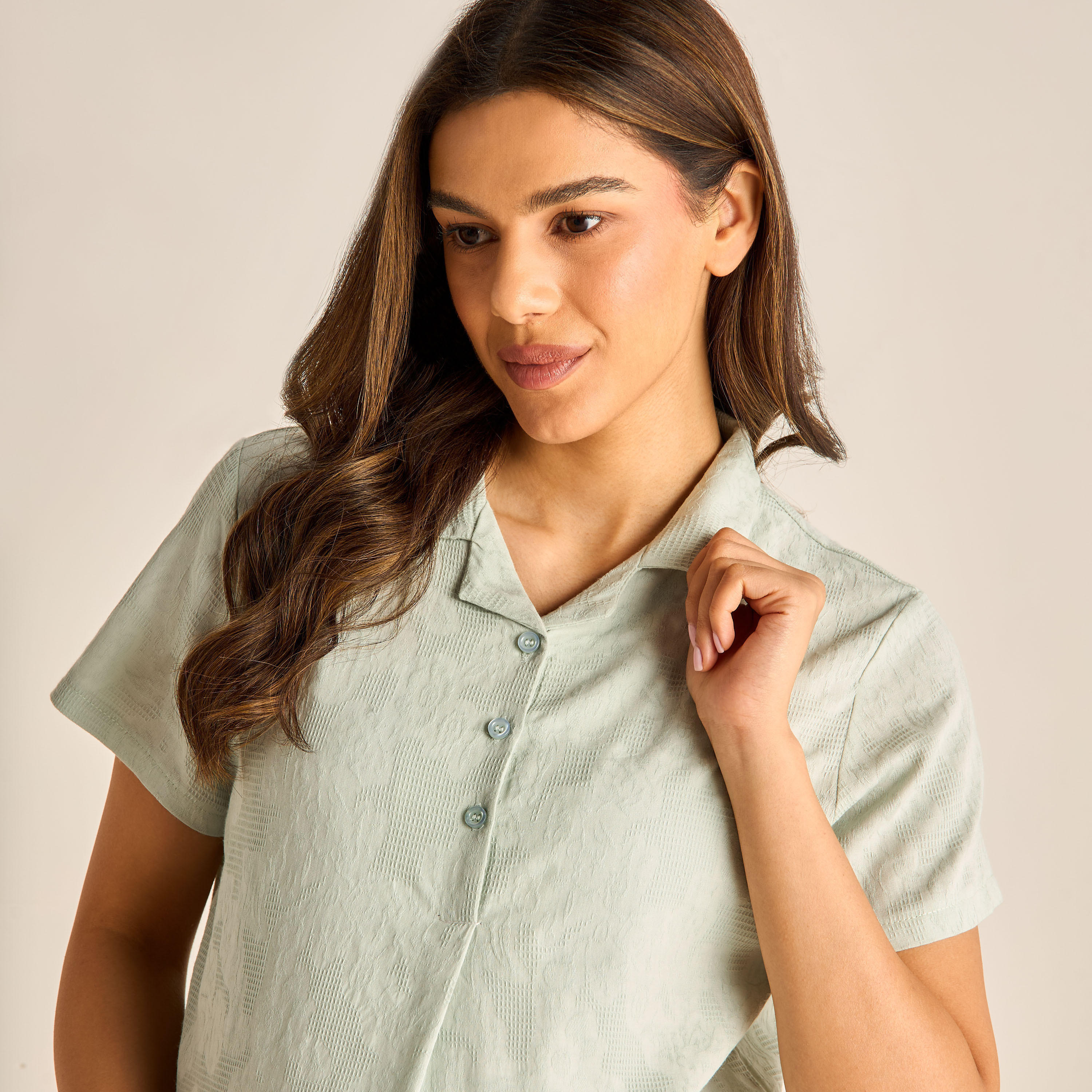 طقم بنطلون بيجاما وقميص قطن بارز الملمس للحوامل-women-clothing-maternity-nightwear-image-5