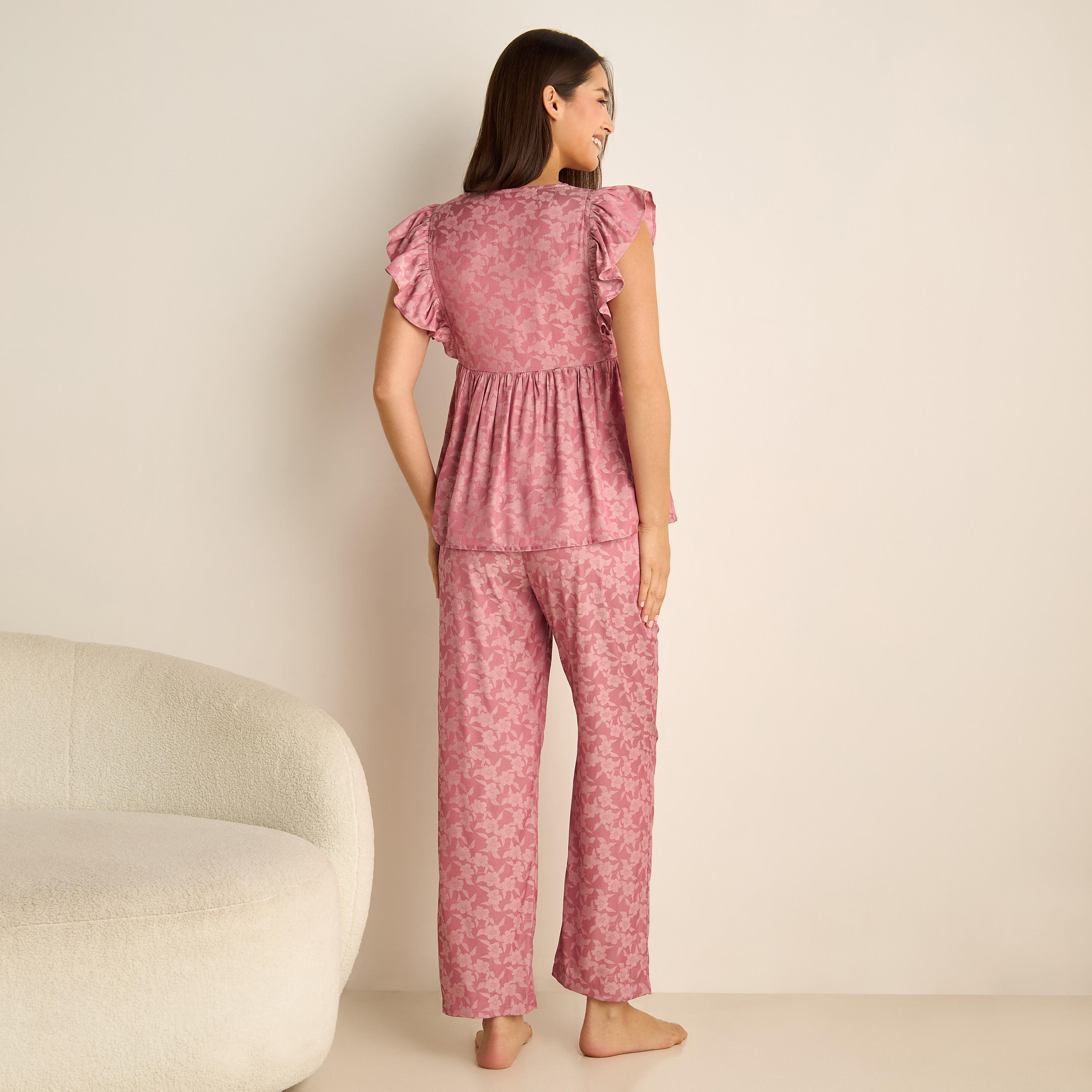 Floral Jacquard Maternity Pyjama Set-women-clothing-maternity-nightwear-image-3