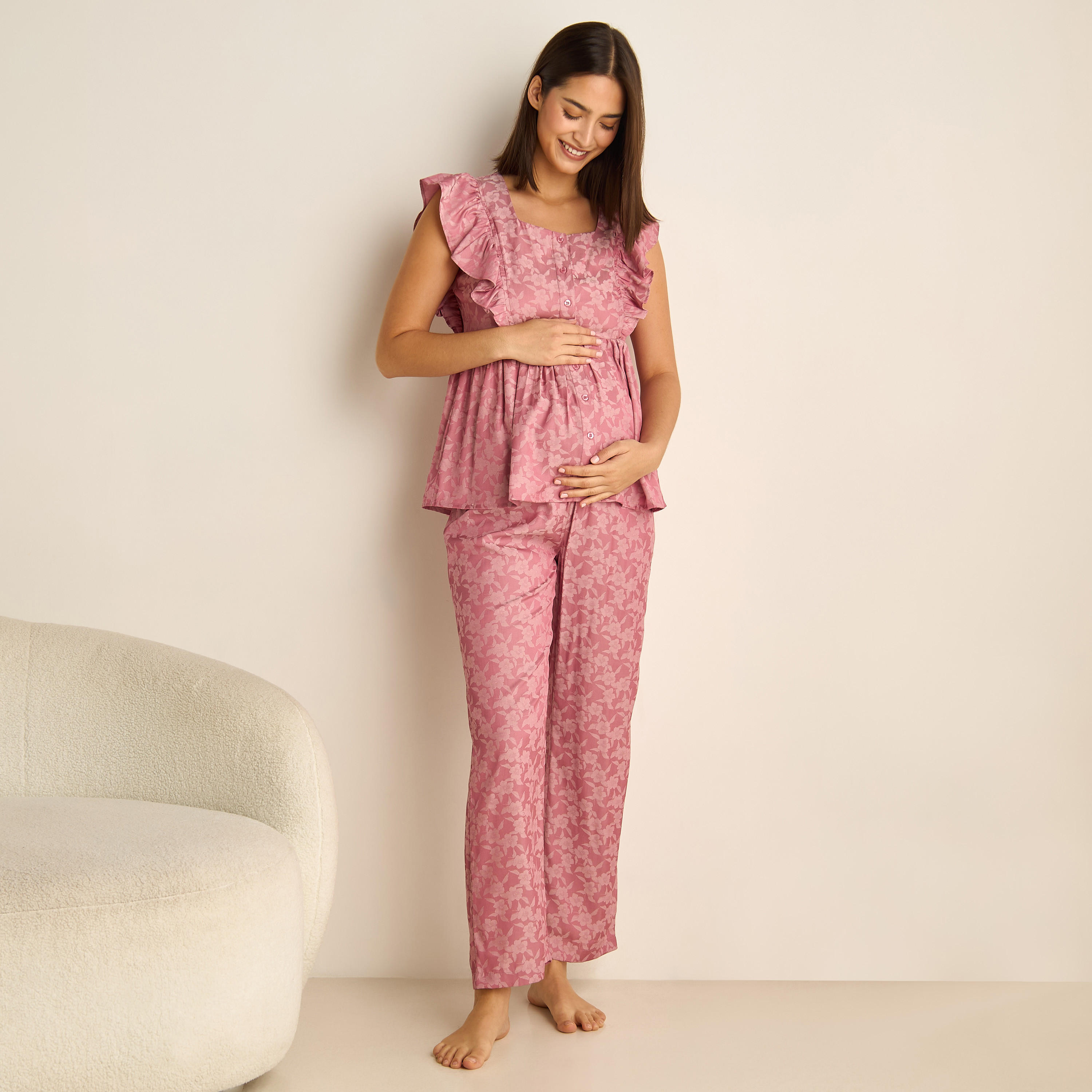 Floral Jacquard Maternity Pyjama Set-women-clothing-maternity-nightwear-image-7