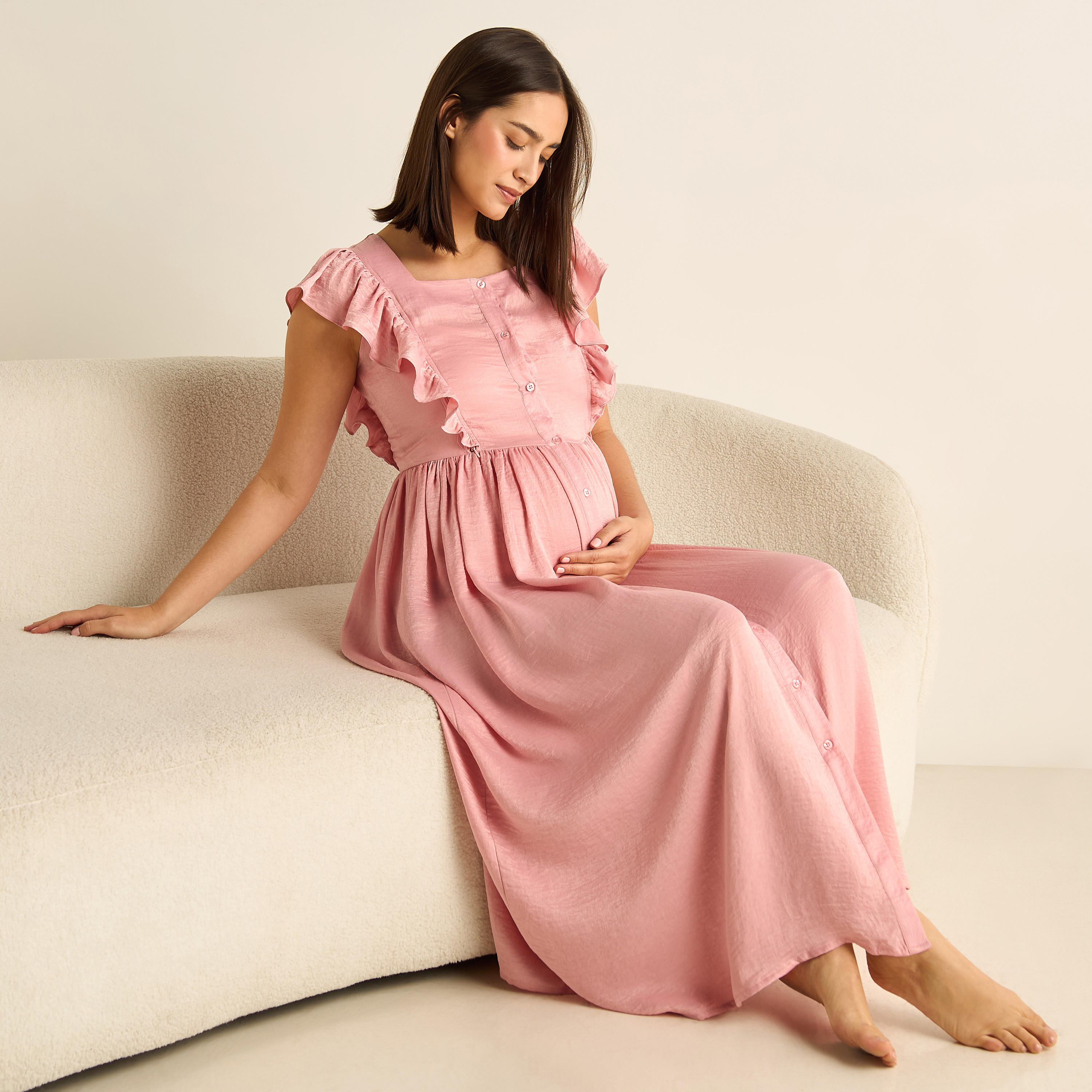 فستان نوم للحوامل بتفاصيل كشكش-women-clothing-nightwear-nighties-image-1