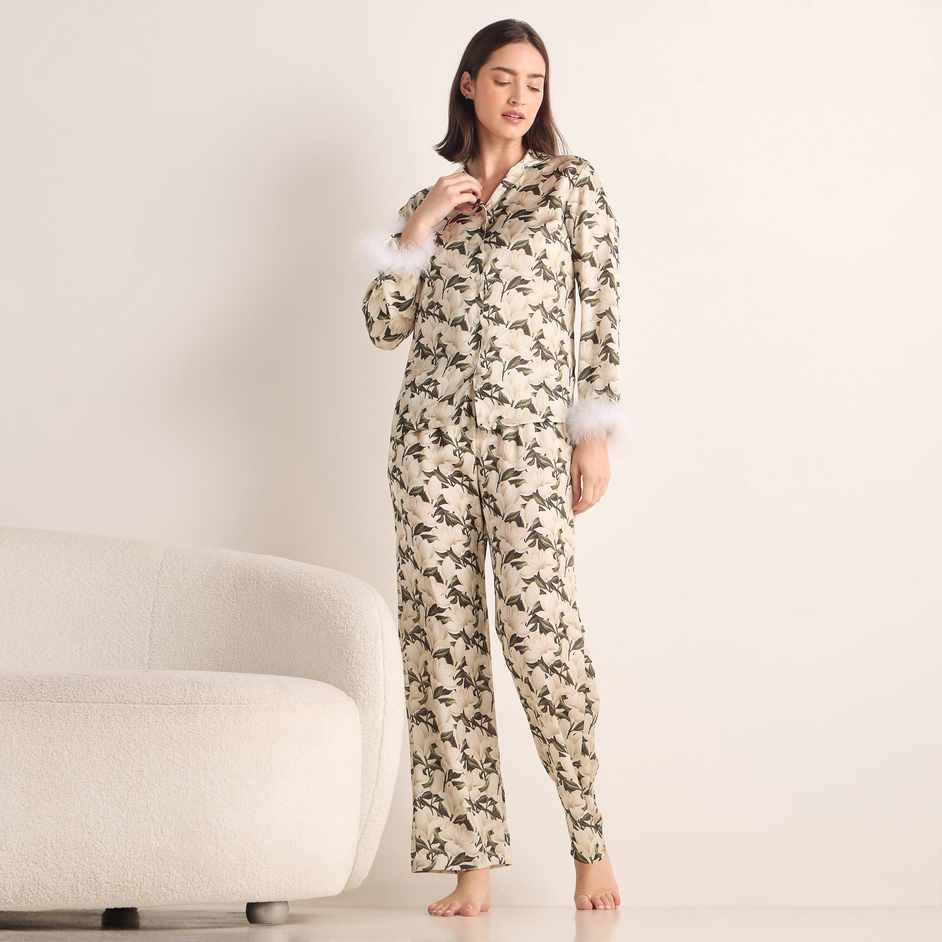 Floral Print Satin Pyjama Set-women-clothing-nightwear-pyjamas-longsets-image-1