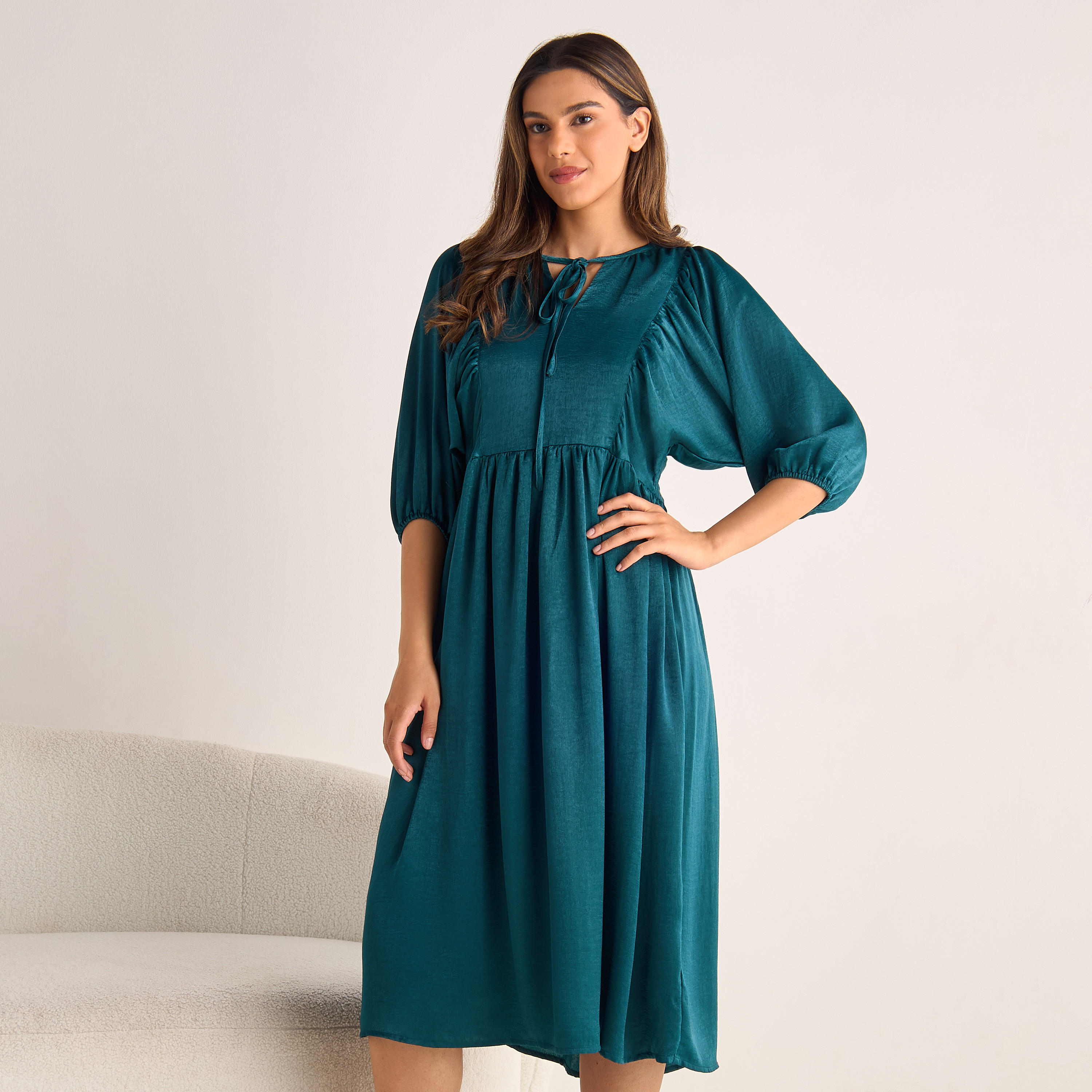 فستان نوم بتفاصيل رباط وأكمام قصيرة-women-clothing-nightwear-nighties-image-6