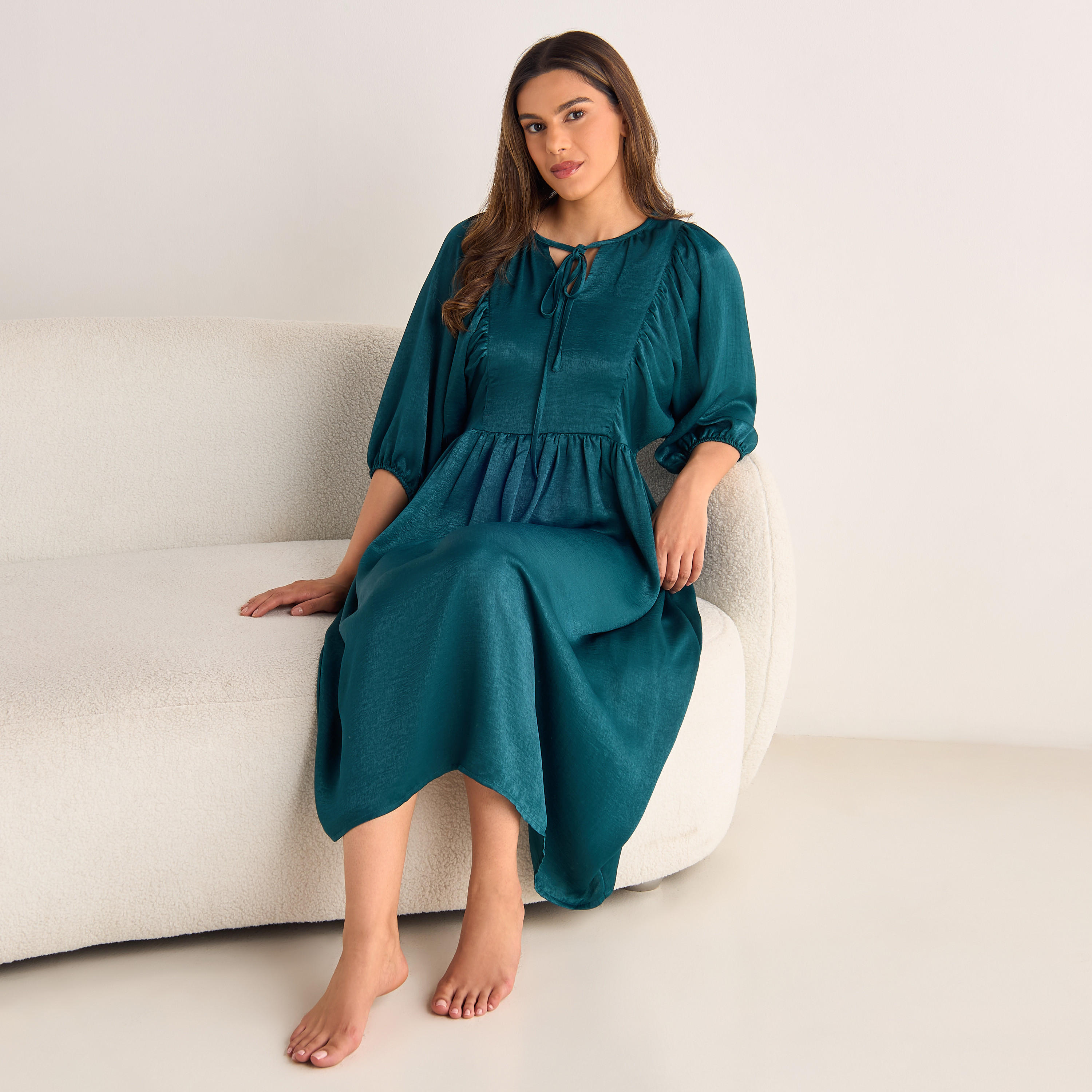 فستان نوم بتفاصيل رباط وأكمام قصيرة-women-clothing-nightwear-nighties-image-7