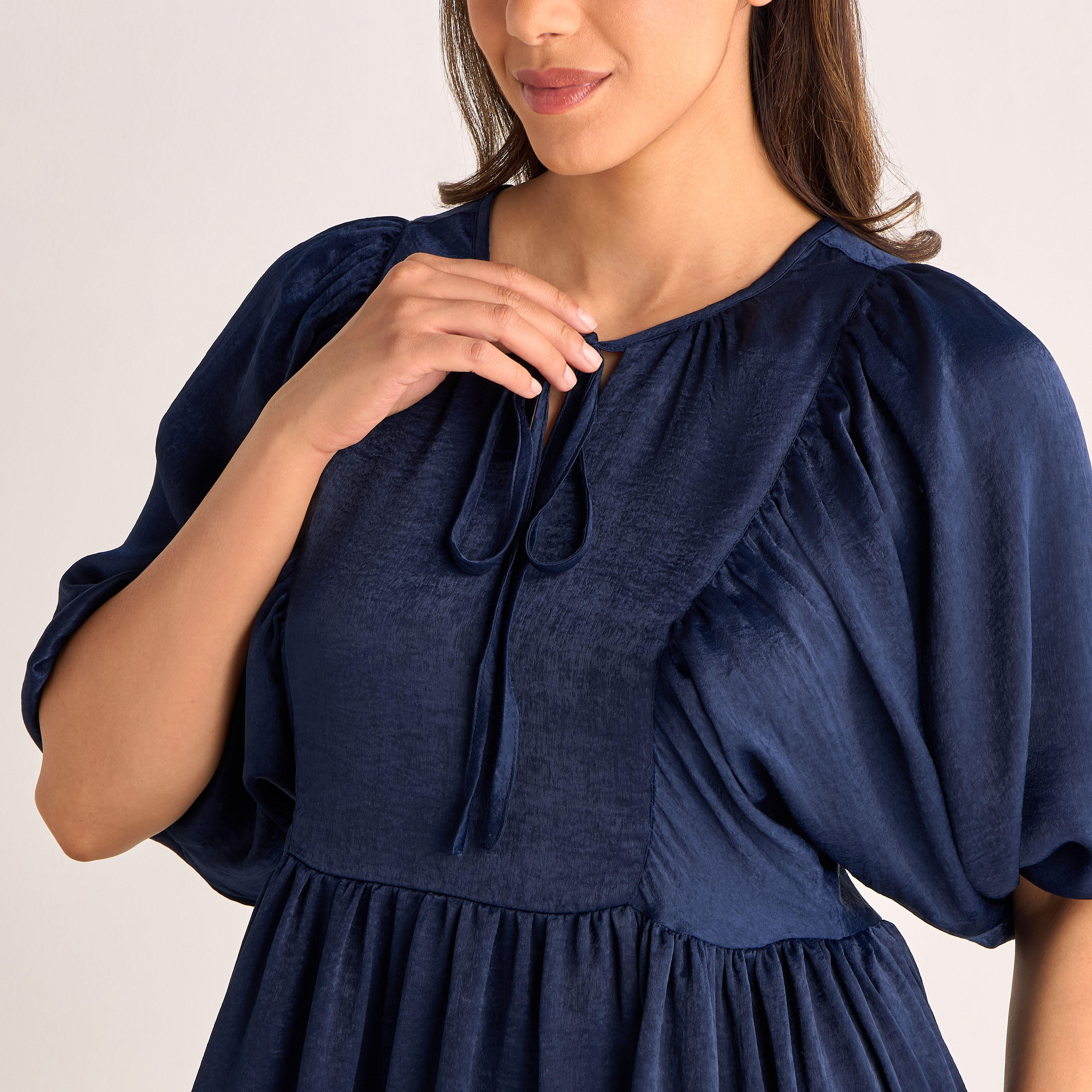 Tie-Up Detail Night Dress with Short Sleeves-women-clothing-nightwear-nighties-image-5