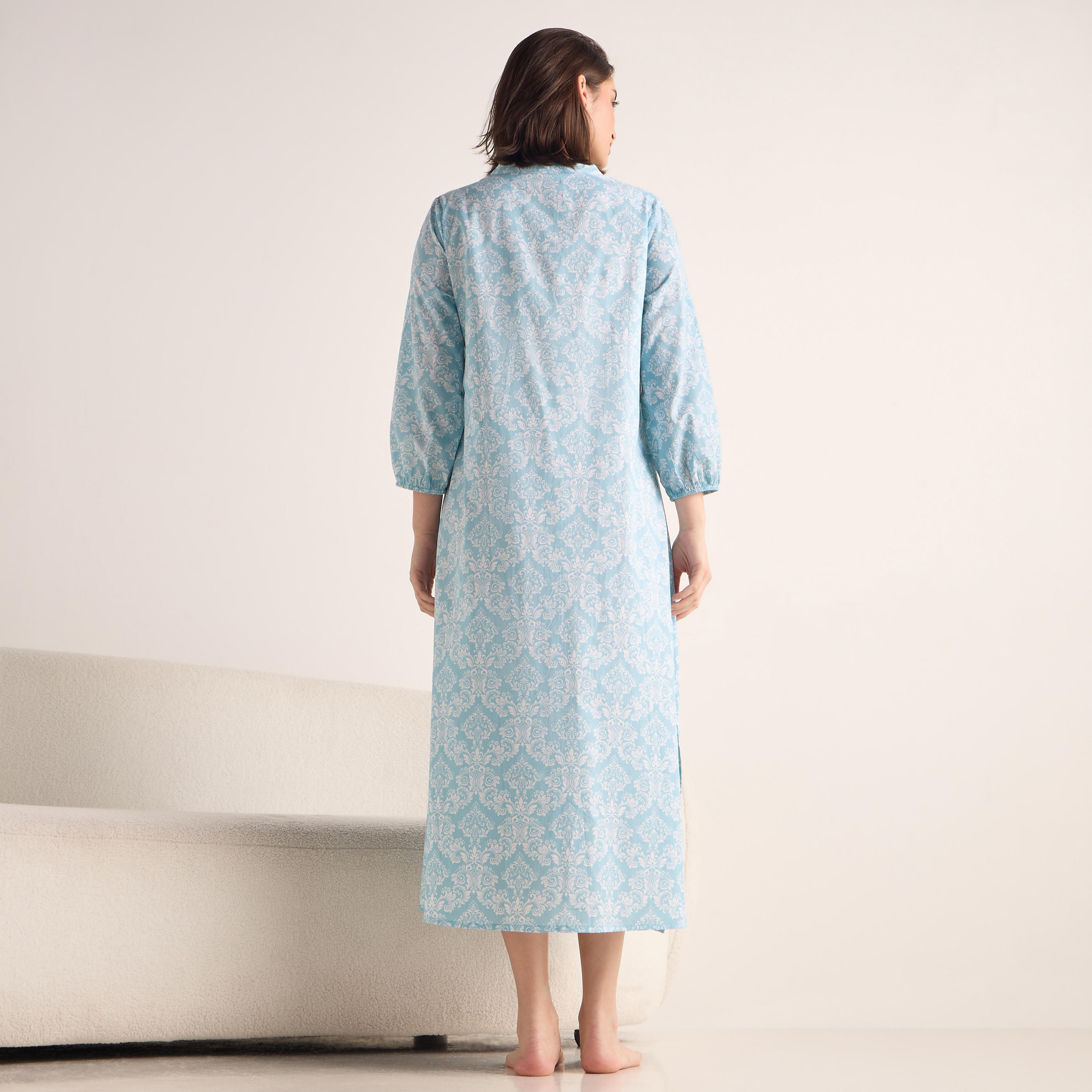 قميص نوم بياقة ماندارين وأكمام 3/4 وطبعات-women-clothing-nightwear-nighties-image-3