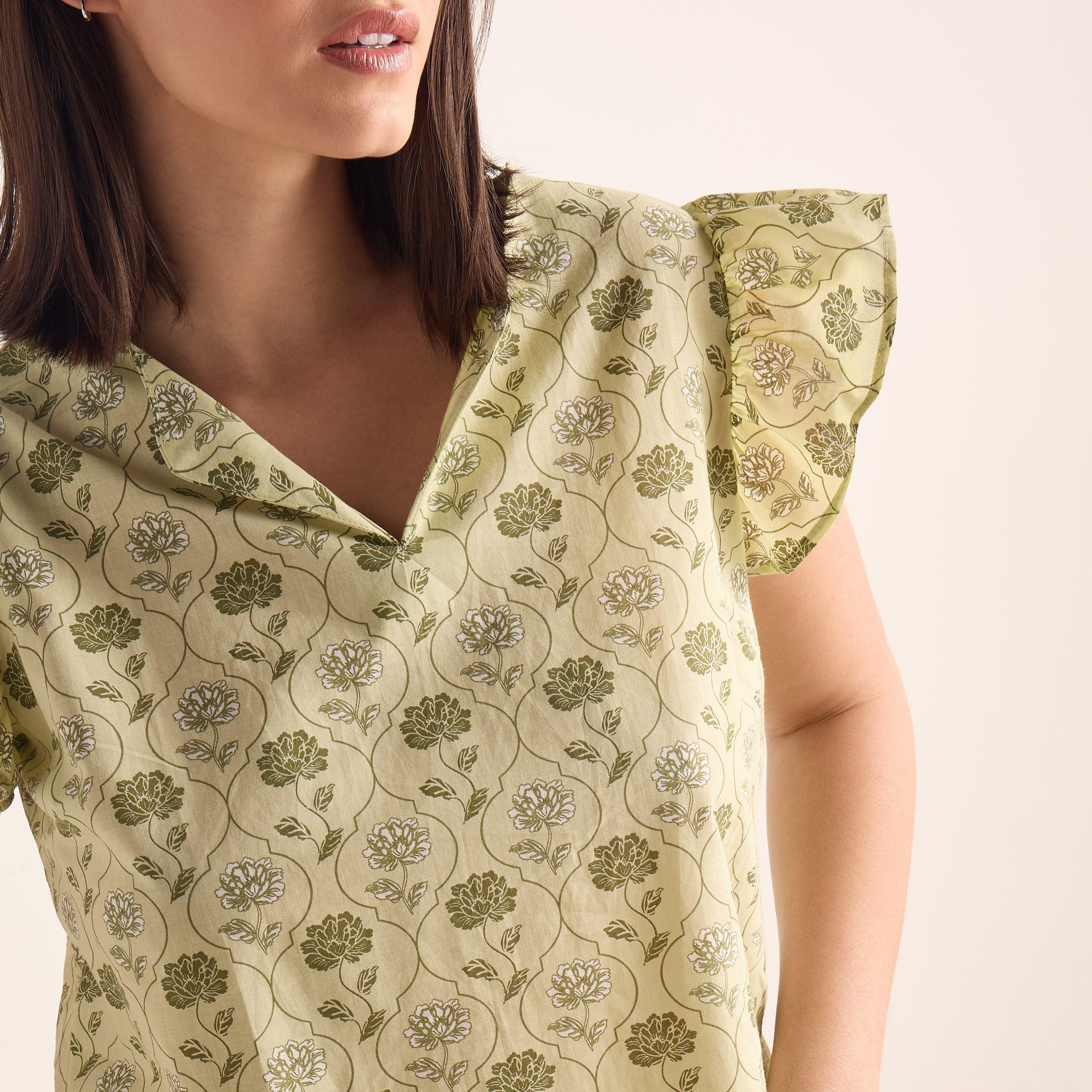 طقم بنطلون بيجاما وبلوزة قطن بأكمام كشكش وطبعات-women-clothing-nightwear-pyjamas-longsets-image-5