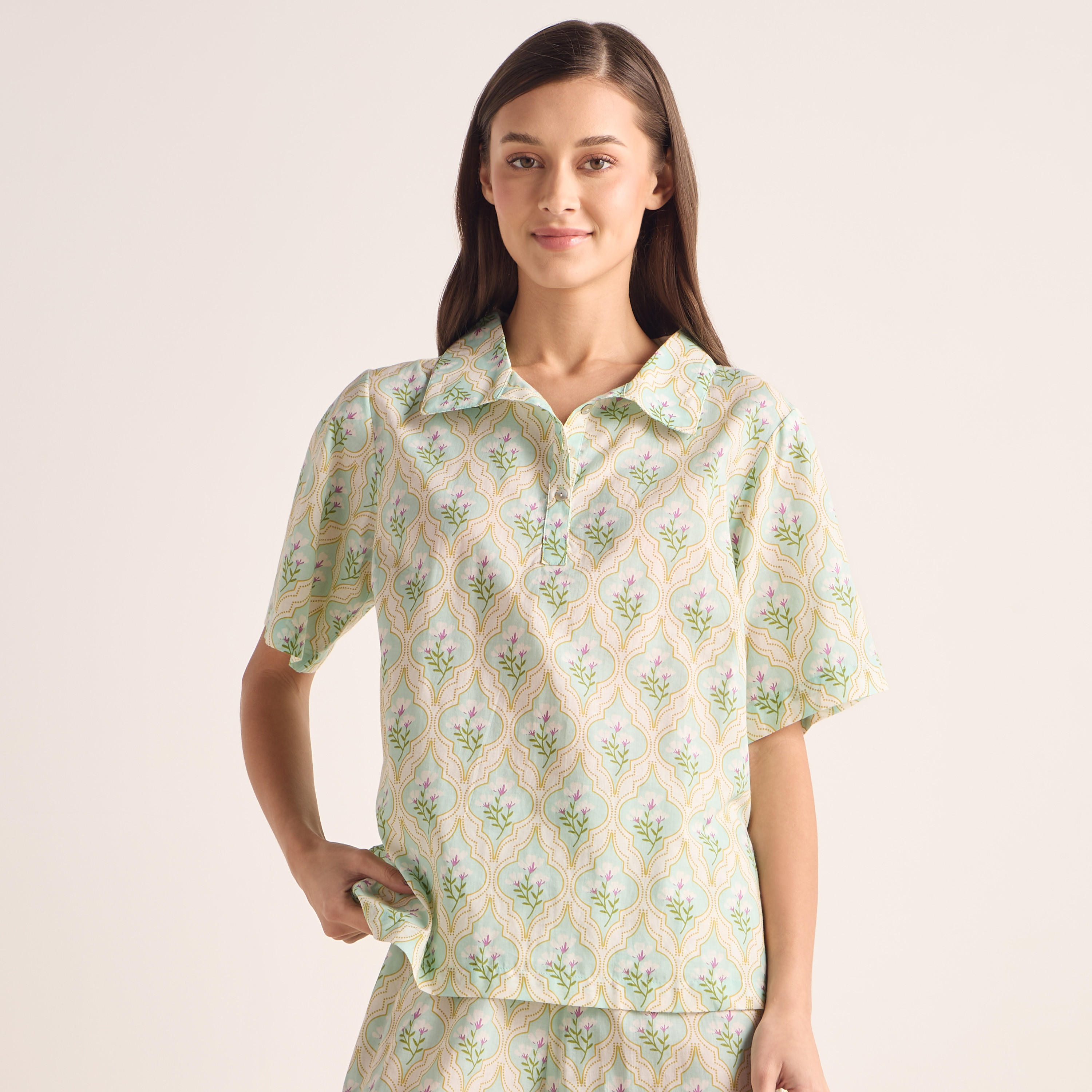 طقم بنطلون بيجاما وبلوزة قطن بأكمام كشكش وطبعات-women-clothing-nightwear-pyjamas-longsets-image-20