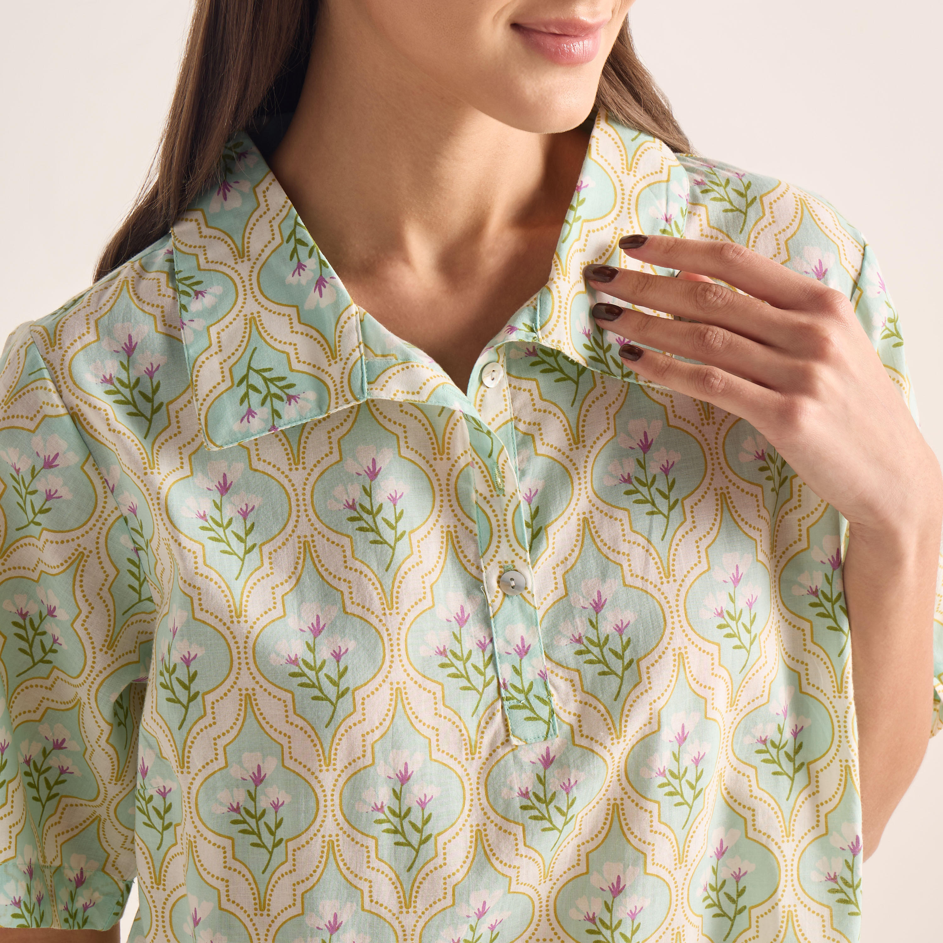 طقم بنطلون بيجاما وبلوزة قطن بأكمام كشكش وطبعات-women-clothing-nightwear-pyjamas-longsets-image-23