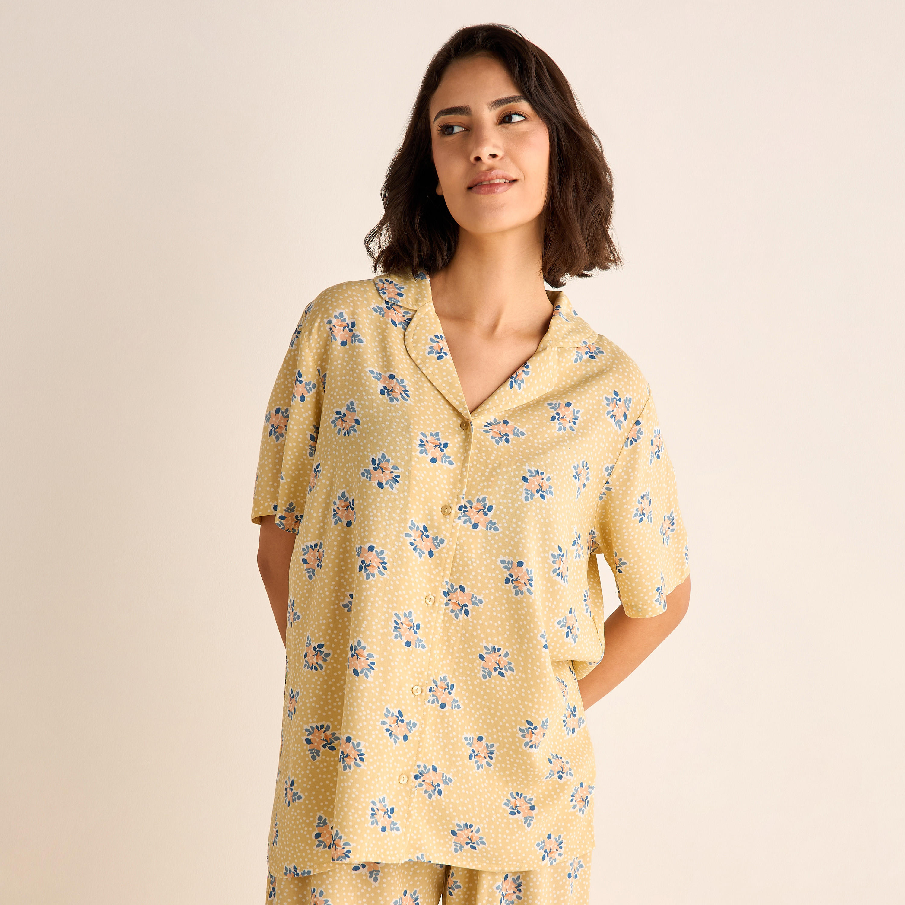 Shop All-Over Floral Print Shirt and Pyjama Set Online | Splash UAE
