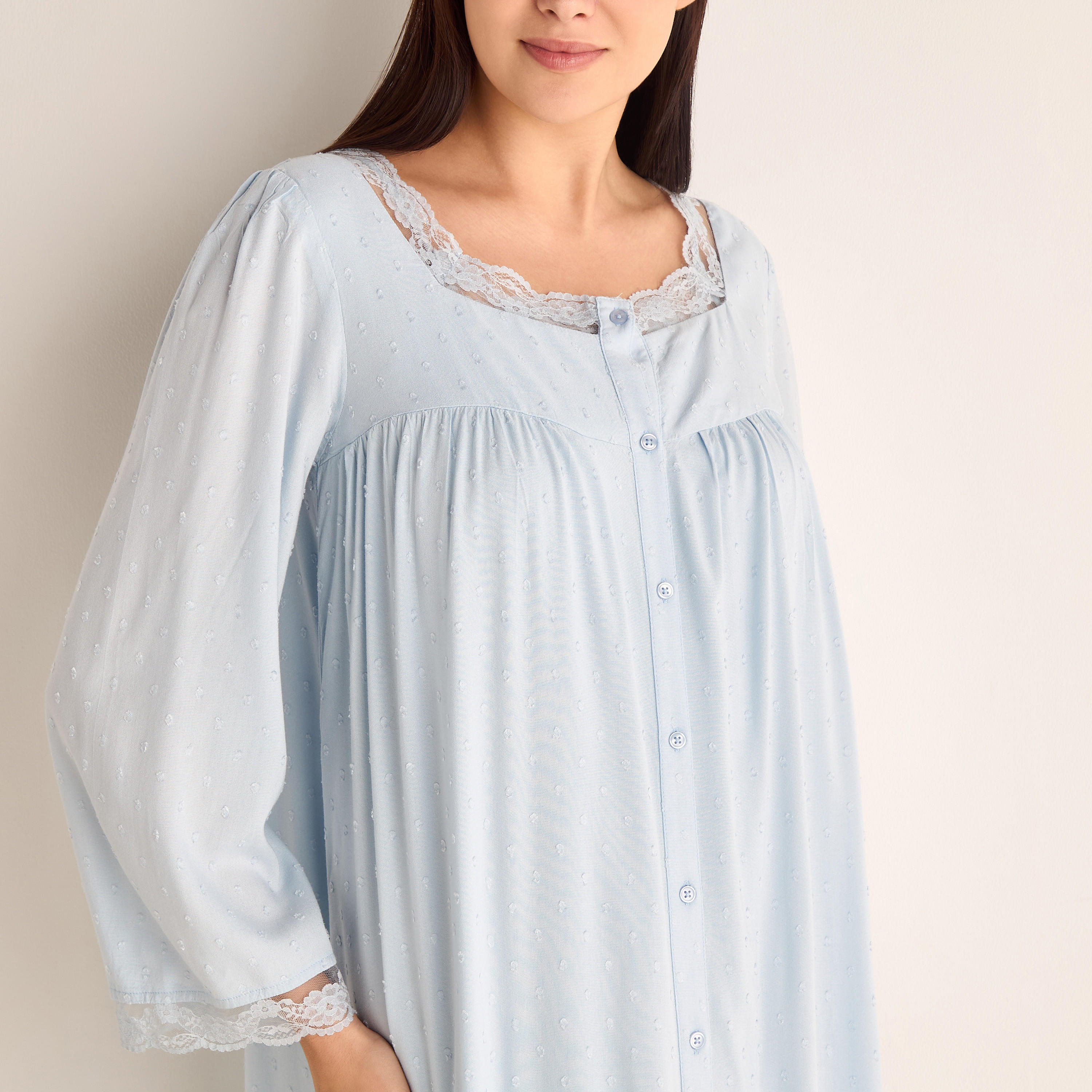 Dobby Textured Camisole and Robe Set with Lace Detail-women-clothing-nightwear-nighties-image-6