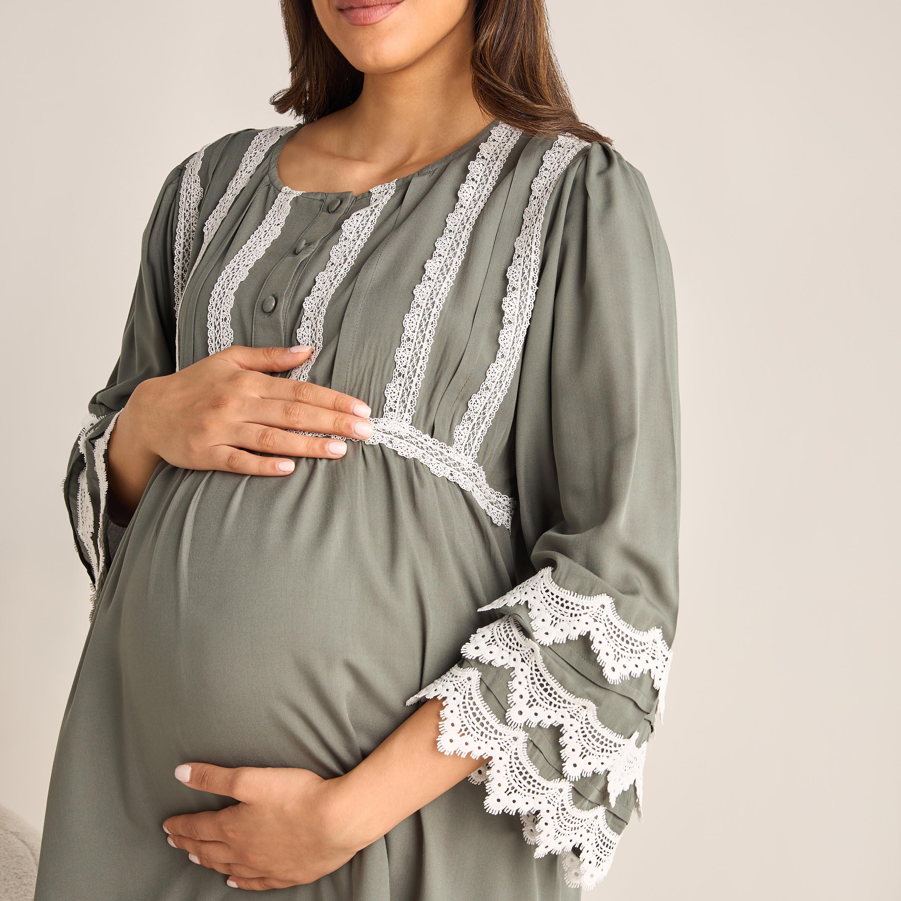 ثوب نوم للحوامل بأكمام 3/4 وتفاصيل دانتيل-women-clothing-maternity-nightwear-image-4