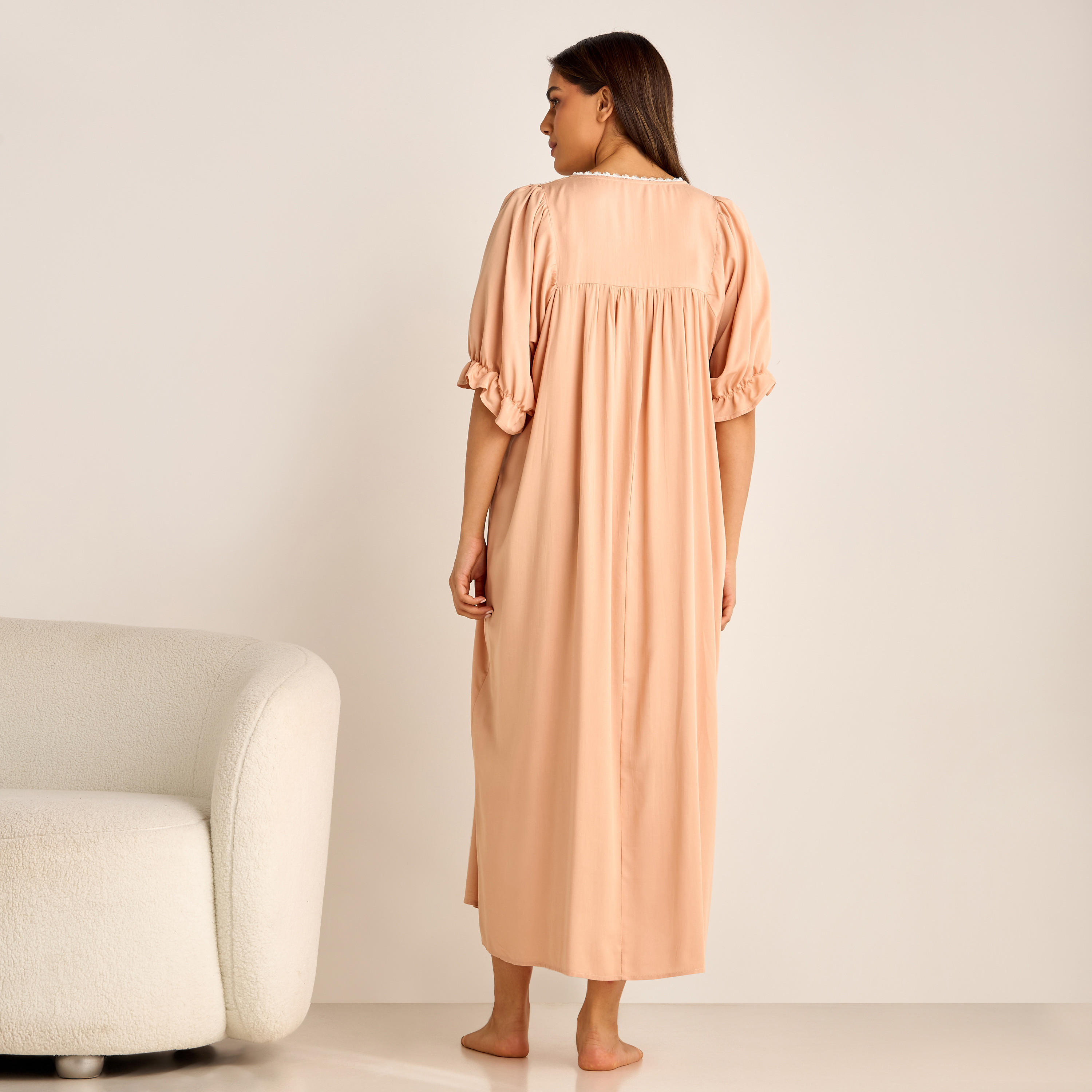 Lace Detail Maternity Night Gown with Puff Sleeves-women-clothing-nightwear-nighties-image-3