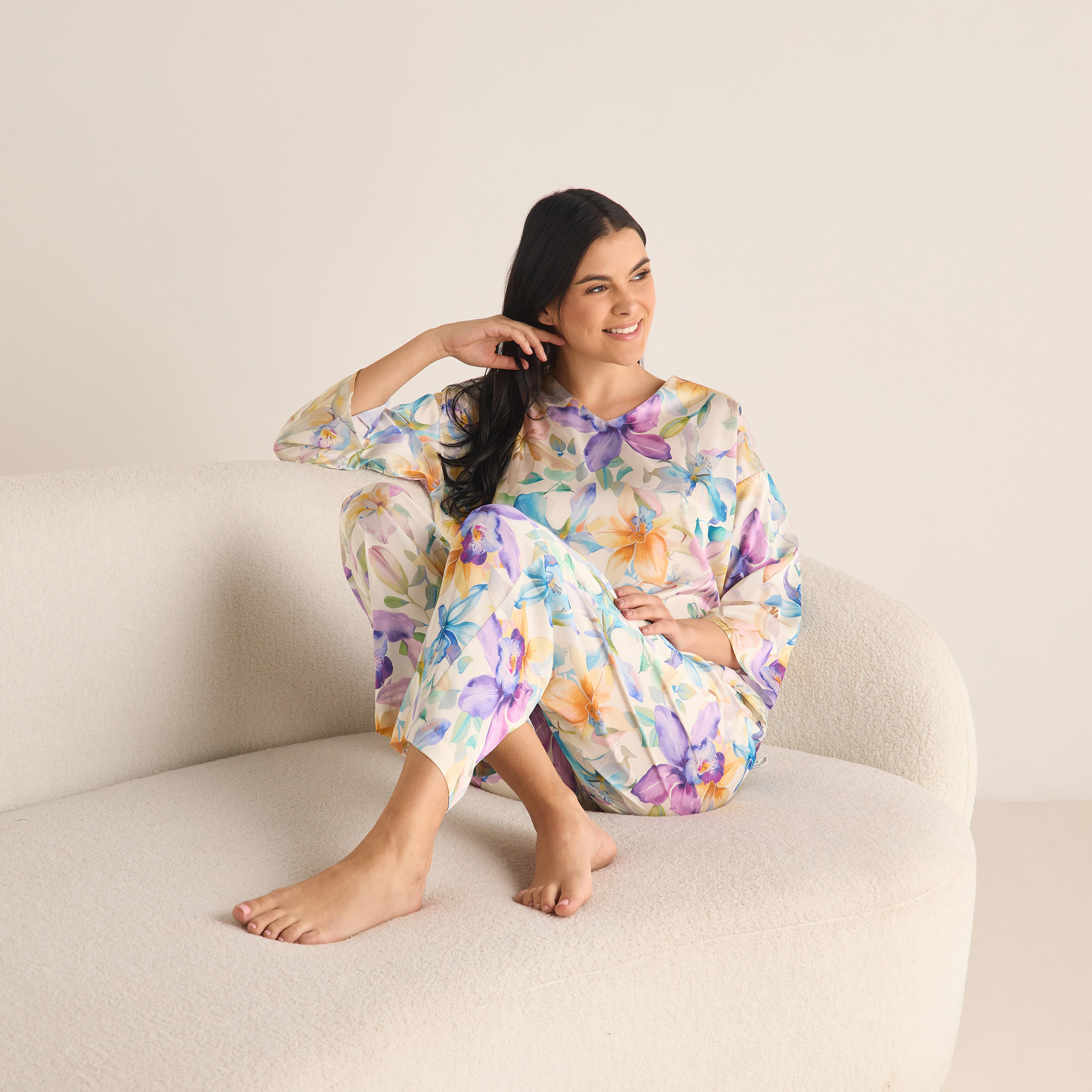 Floral Print T-shirt and Pyjama Set-women-clothing-nightwear-pyjamas-longsets-image-1
