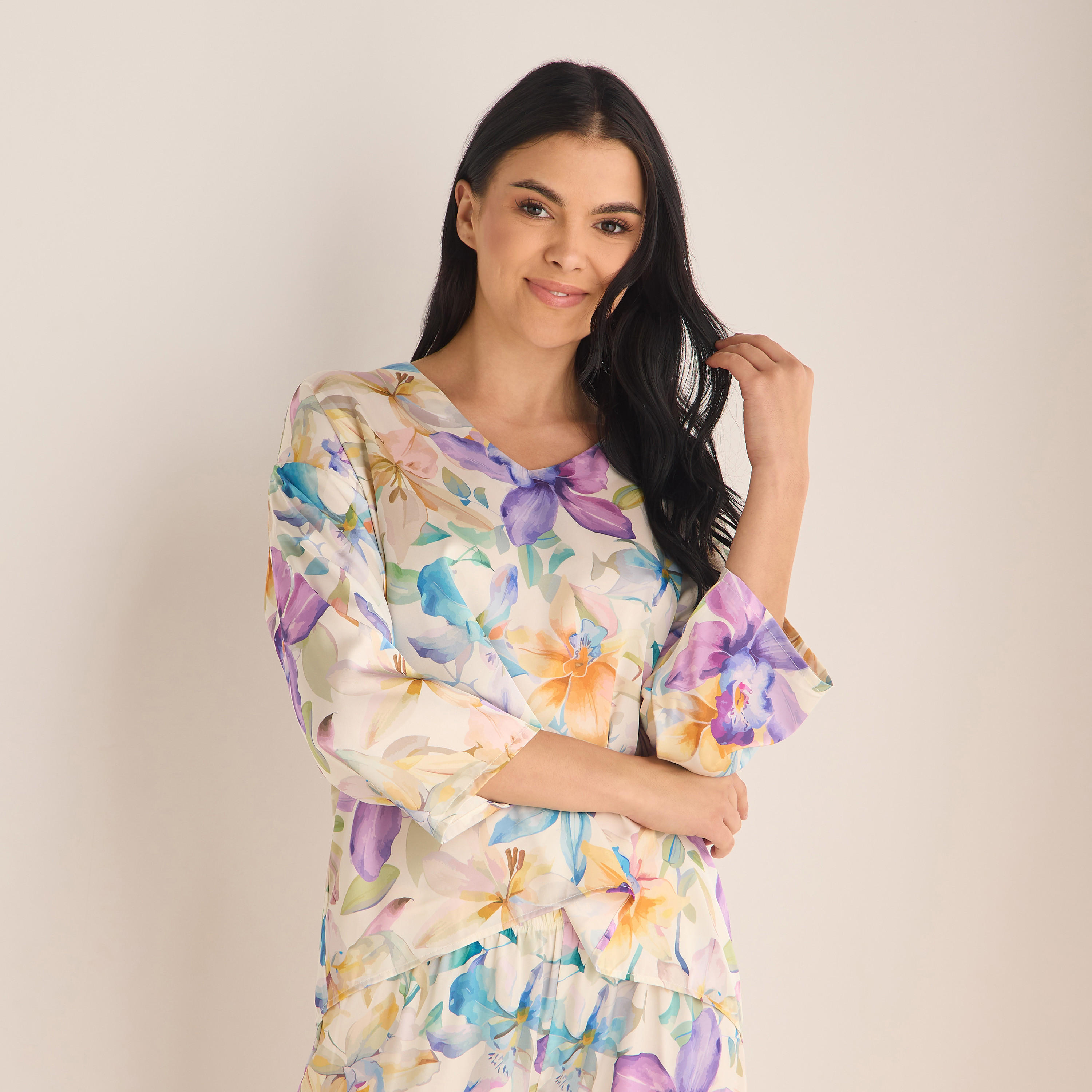 Floral Print T-shirt and Pyjama Set-women-clothing-nightwear-pyjamas-longsets-image-2