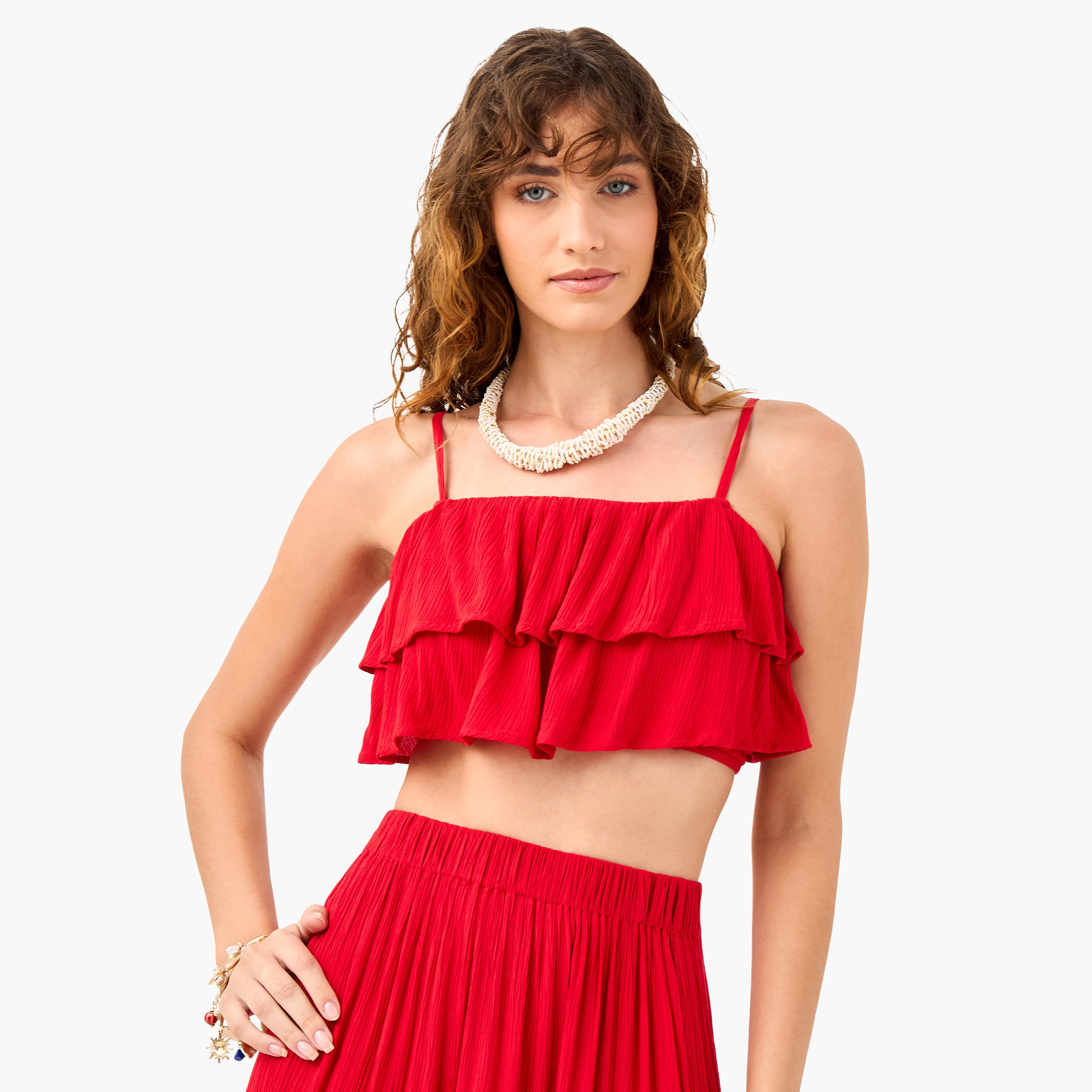 طقم تنورة متعددة الطبقات وبلوزة شاطئ دون أكمام بتفاصيل كشكش-women-clothing-swimandbeach-beachwear-image-2