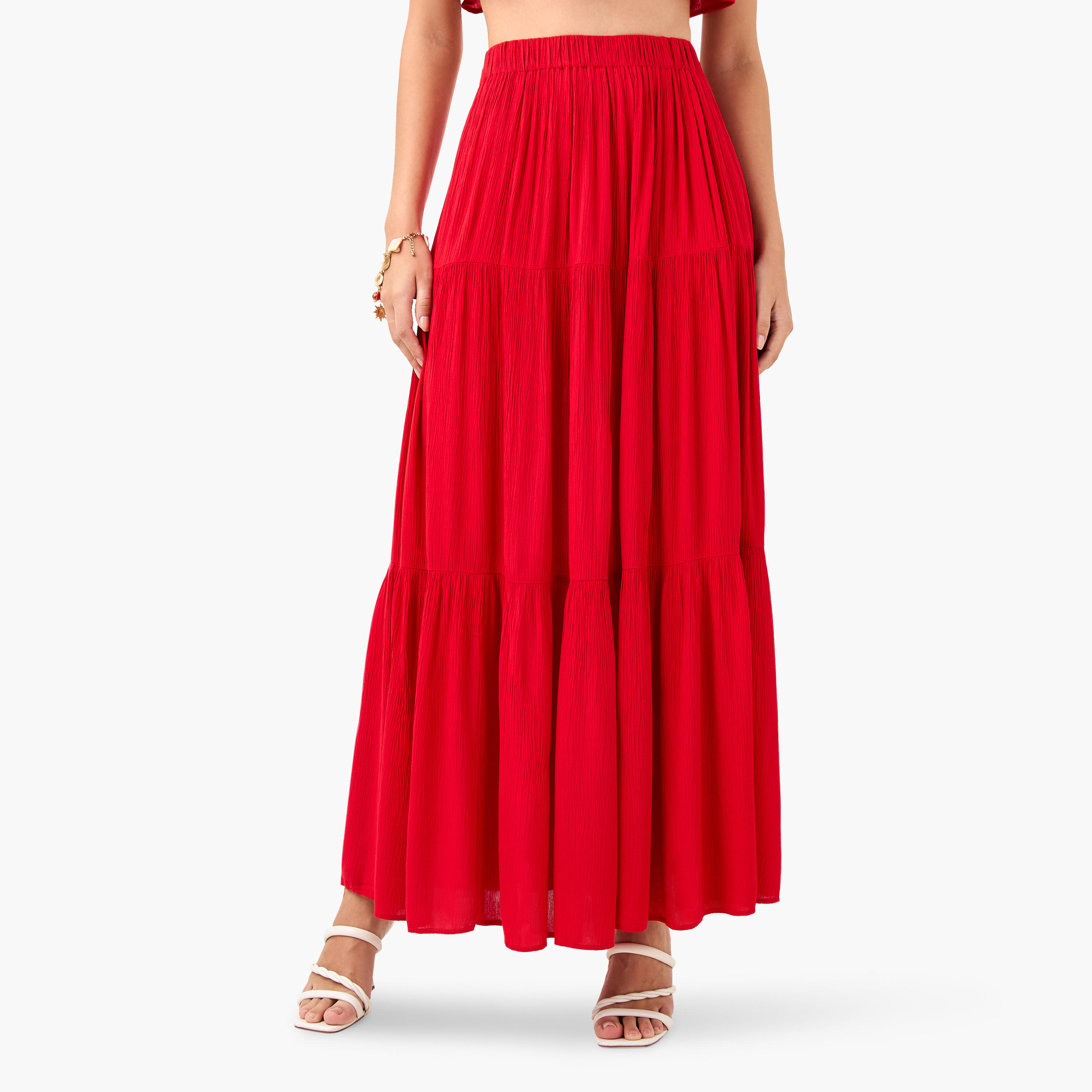 طقم تنورة متعددة الطبقات وبلوزة شاطئ دون أكمام بتفاصيل كشكش-women-clothing-swimandbeach-beachwear-image-3