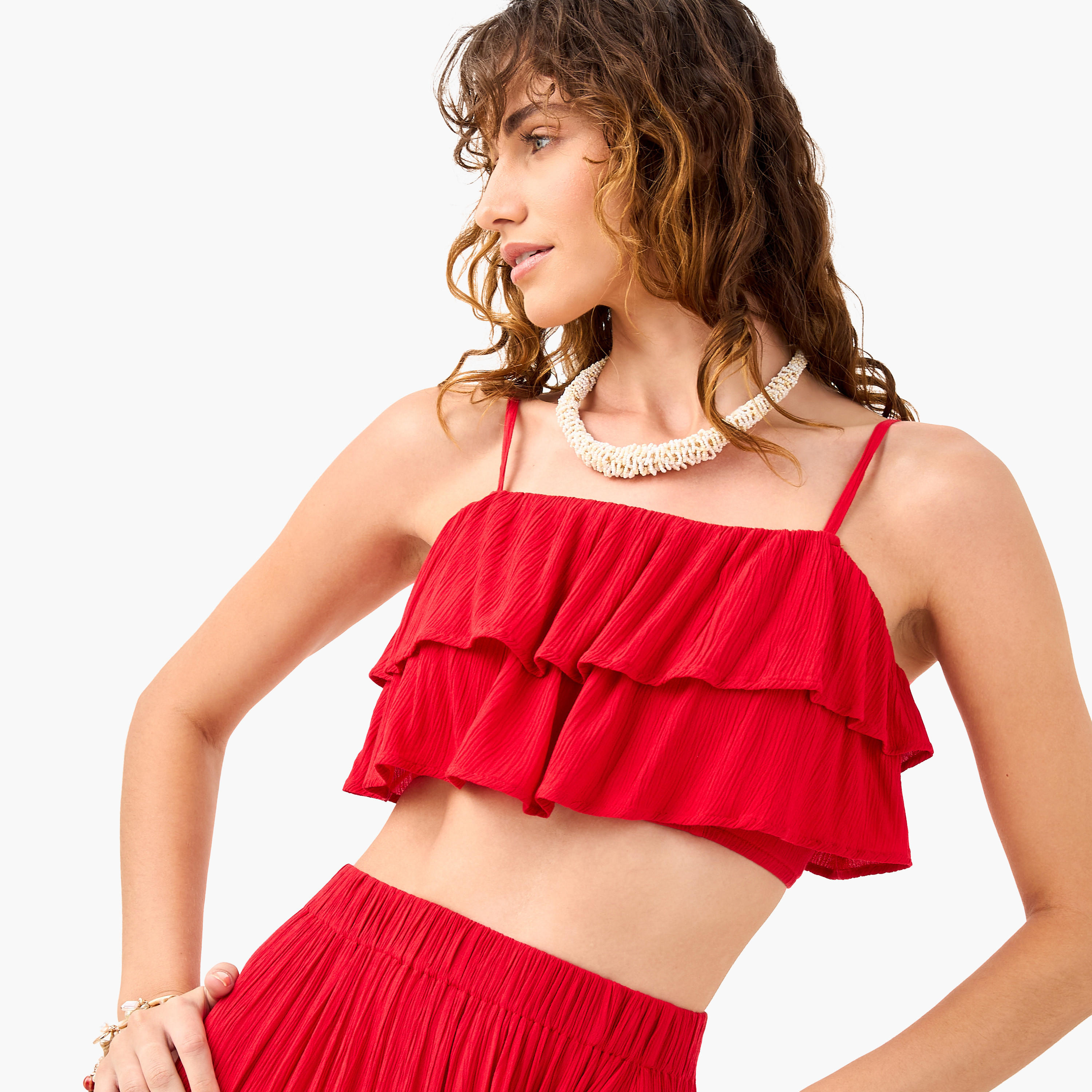 طقم تنورة متعددة الطبقات وبلوزة شاطئ دون أكمام بتفاصيل كشكش-women-clothing-swimandbeach-beachwear-image-5