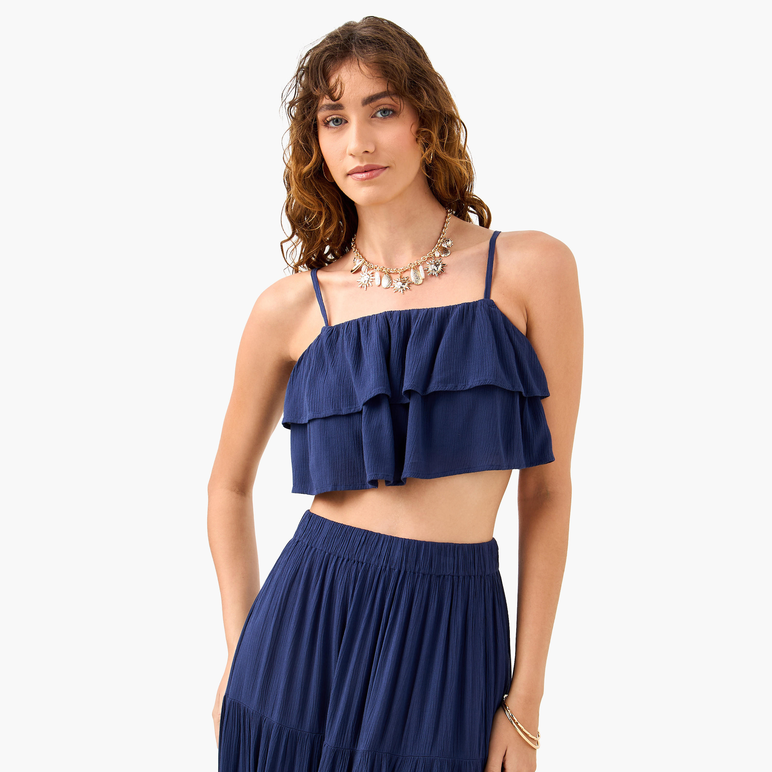 Ruffle Detail Sleeveless Beach Top and Tiered Skirt Set-women-clothing-swimandbeach-beachwear-image-2