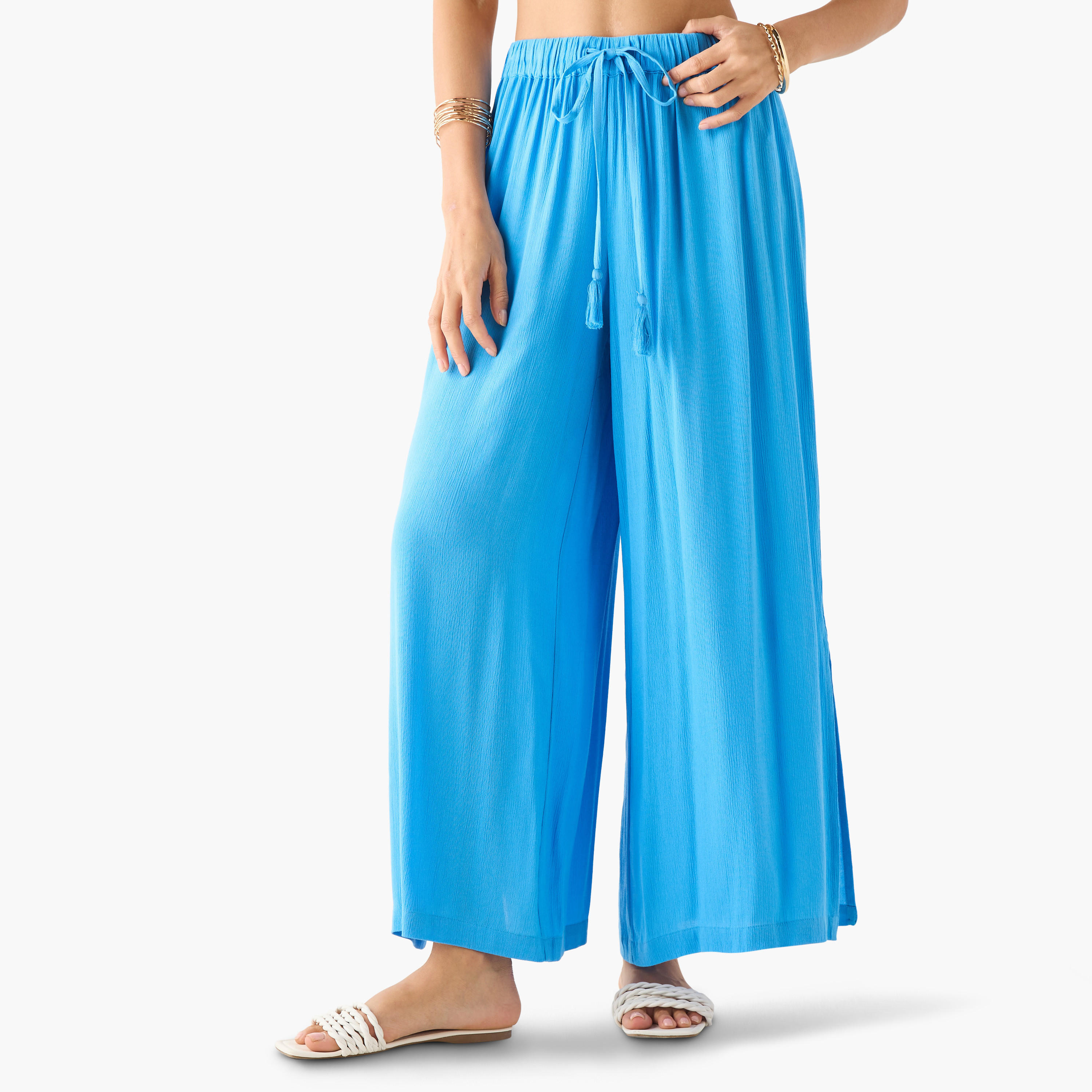 Textured Flexi Waist Palazzo Pants -women-clothing-swimandbeach-beachwear-image-1