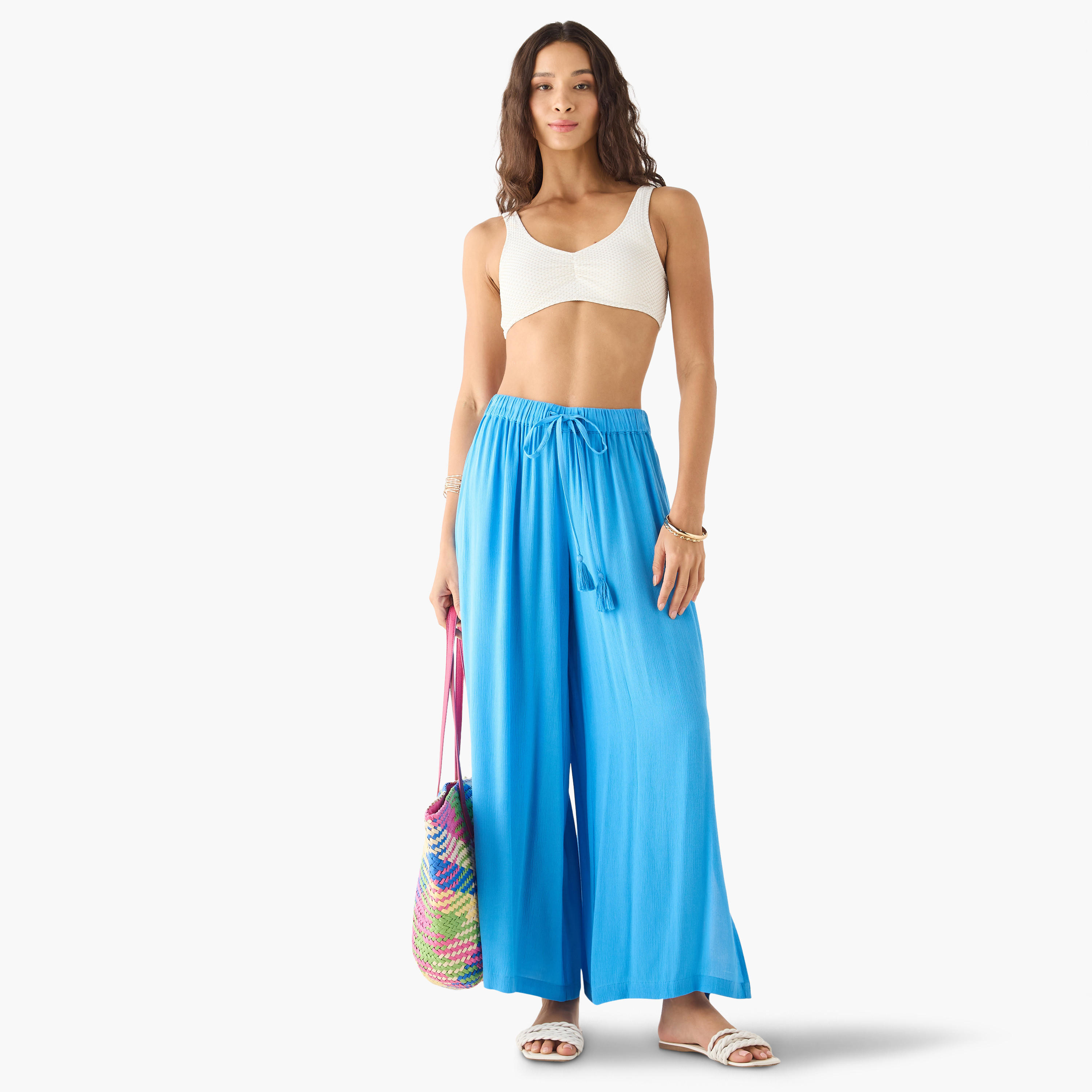 بنطلون بلازو بارز الملمس برباط إغلاق-women-clothing-swimandbeach-beachwear-image-2