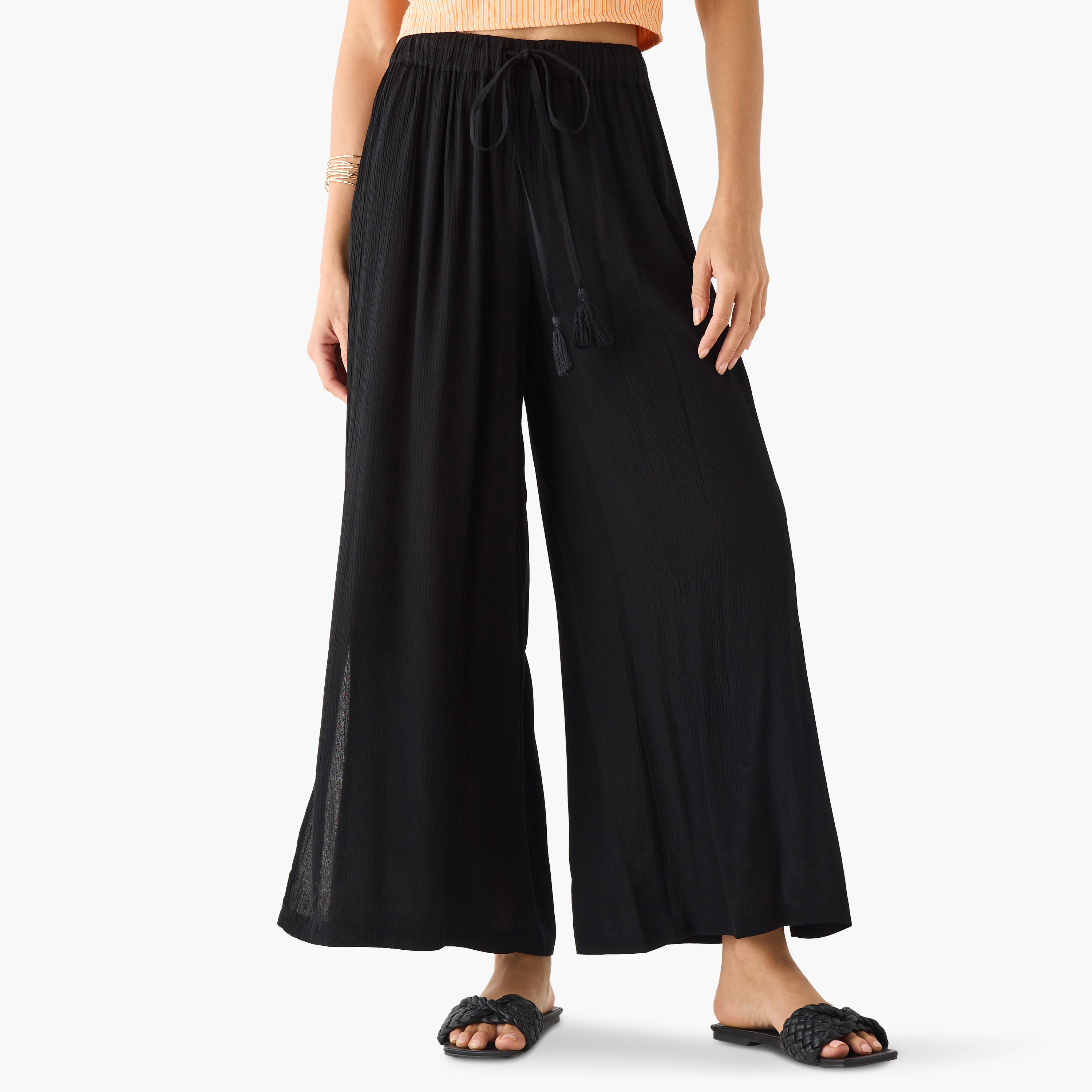 بنطلون بلازو بارز الملمس برباط إغلاق-women-clothing-swimandbeach-beachwear-image-5