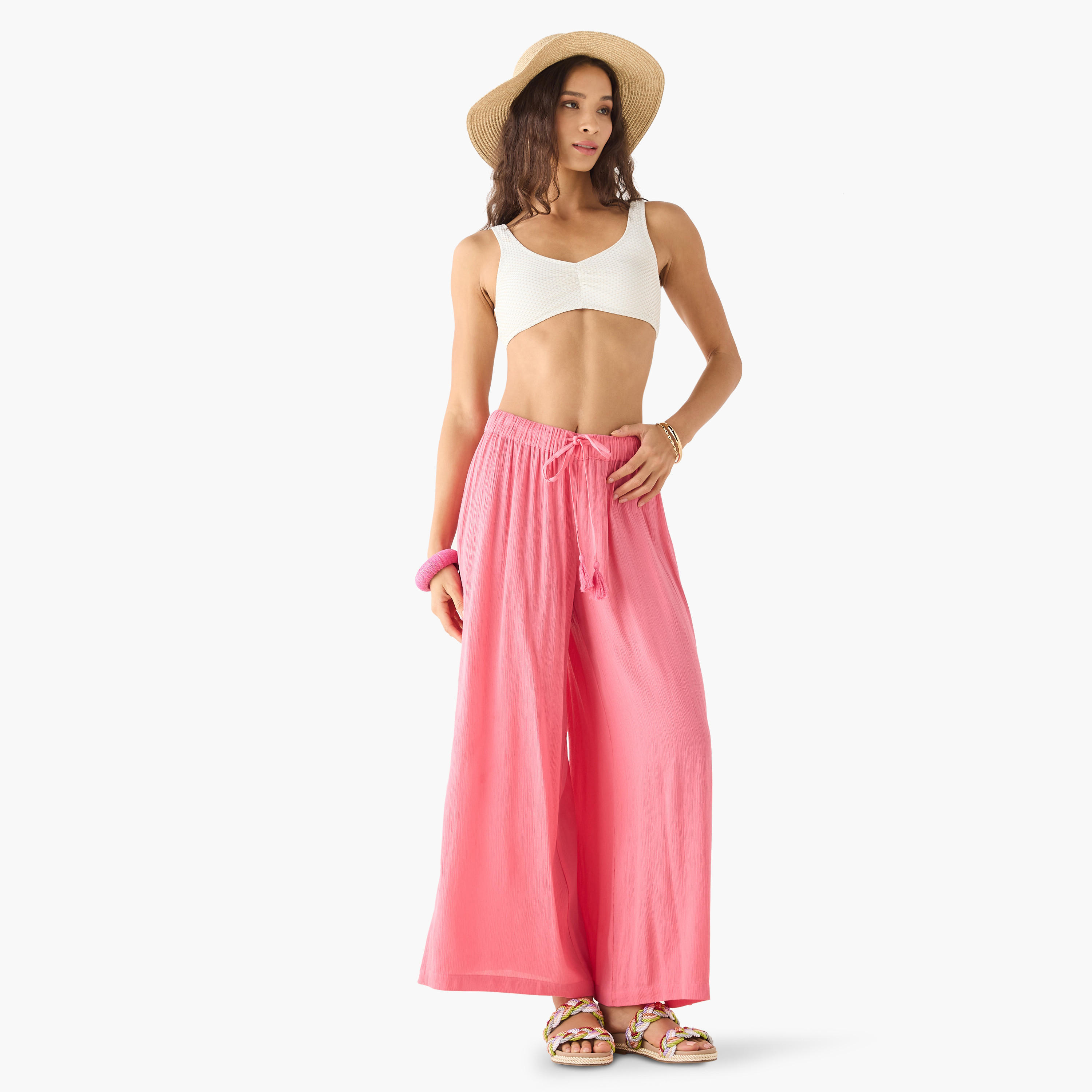 بنطلون بلازو بارز الملمس برباط إغلاق-women-clothing-swimandbeach-beachwear-image-10
