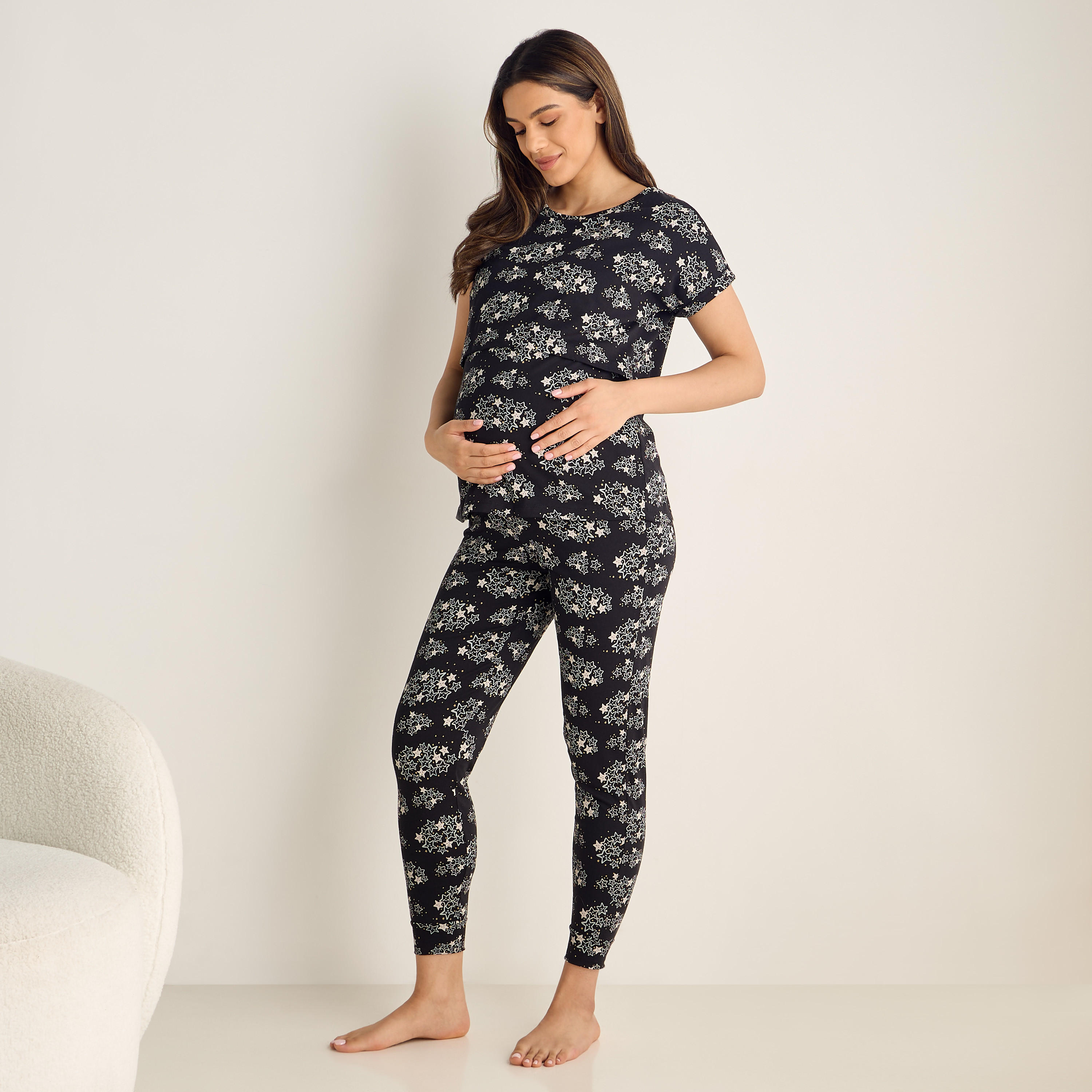 طقم بيجاما قطن للحوامل بطبعات-women-clothing-nightwear-pyjamas-longsets-image-1