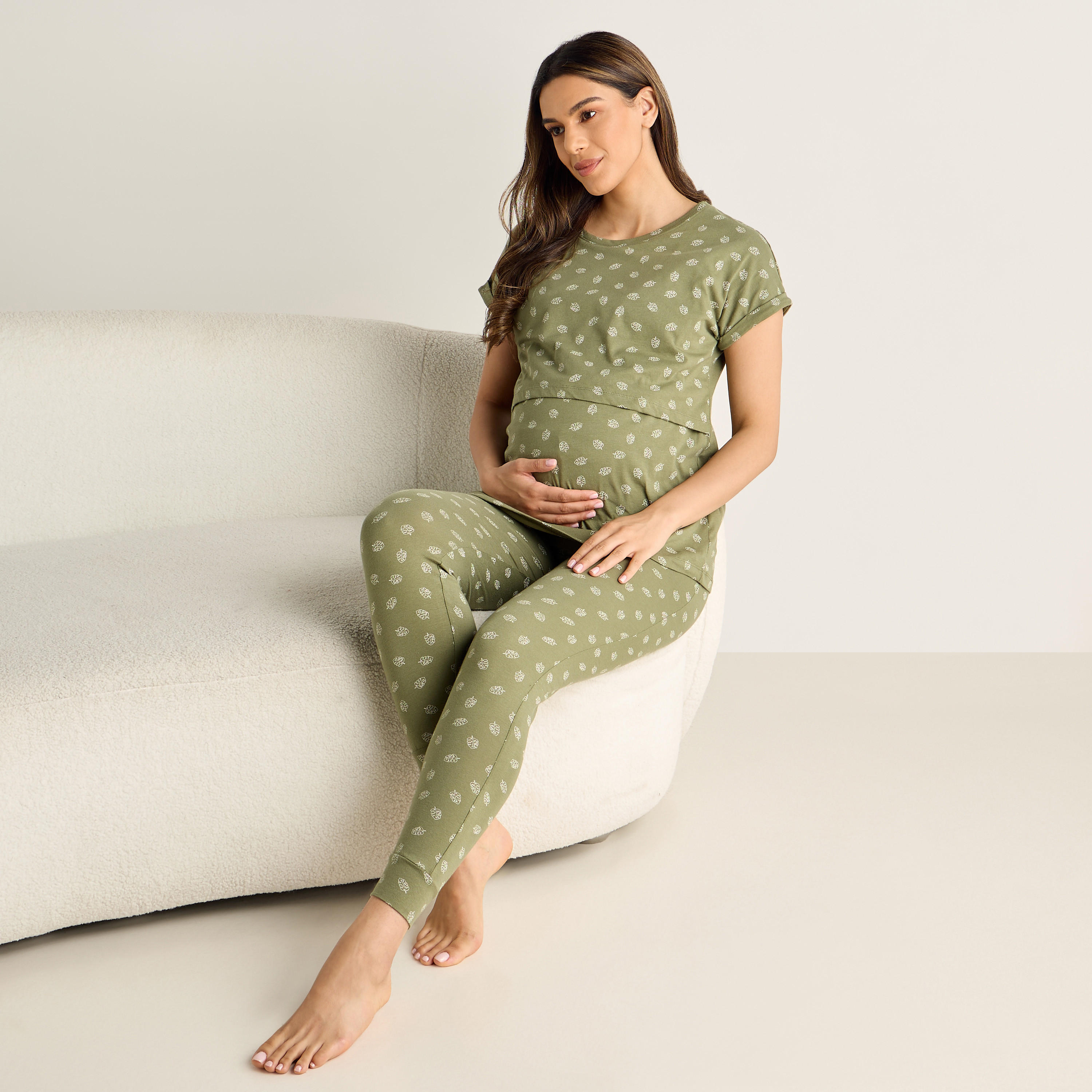 طقم بيجاما قطن للحوامل بطبعات-women-clothing-nightwear-pyjamas-longsets-image-1