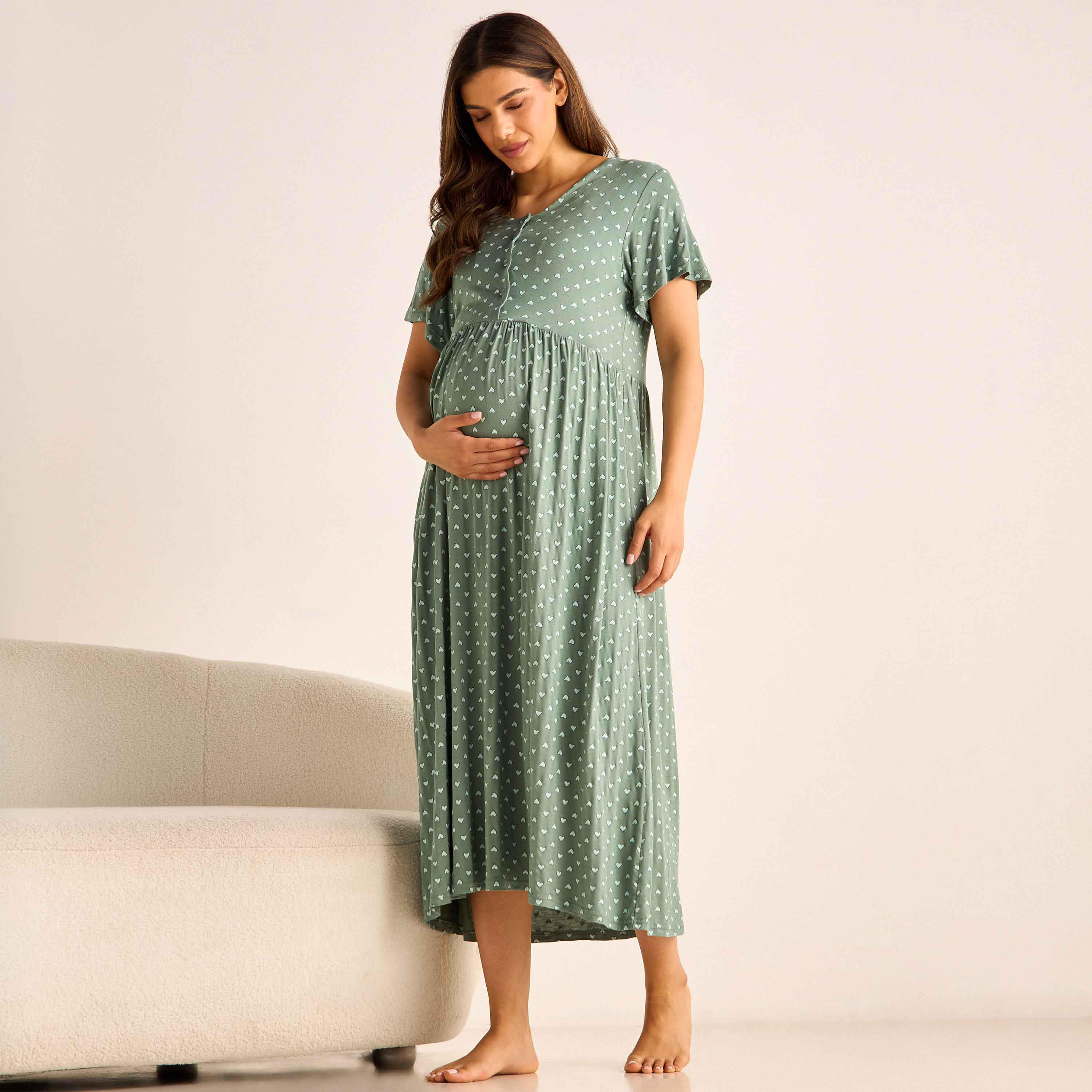 قميص نوم للحوامل بأكمام قصيرة وطبعات-women-clothing-maternity-nightwear-image-4